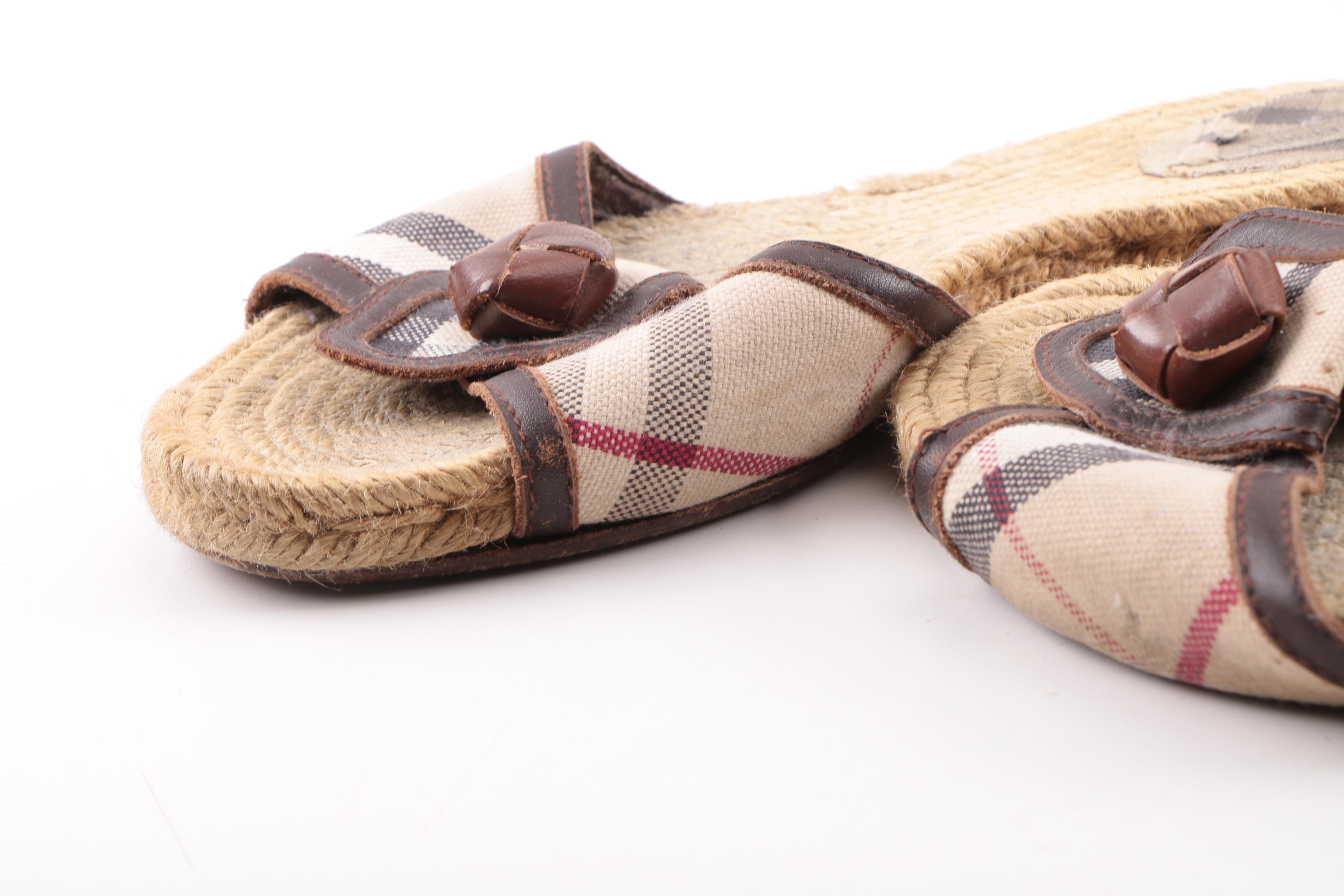 Burberry Espadrille Sandals with Prada Black Loafers and Brown Leather Slides