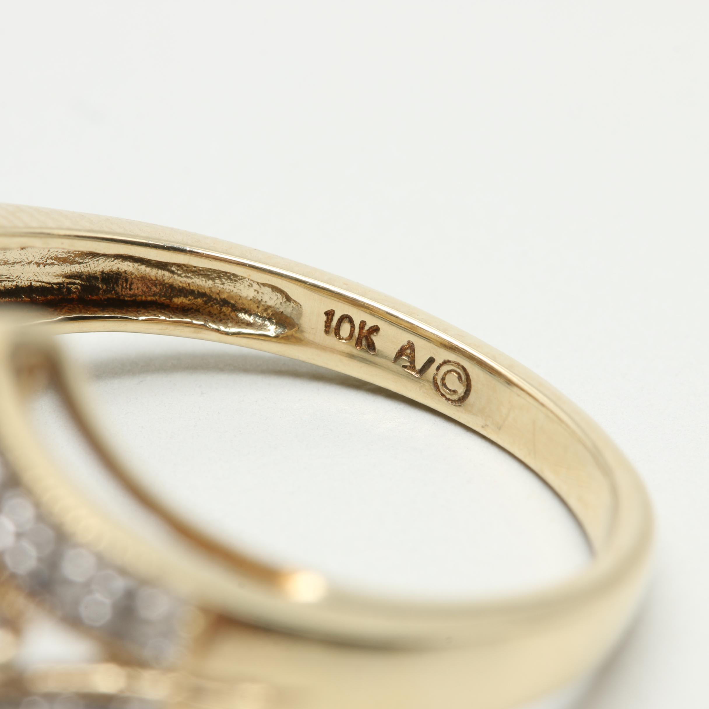 10K Yellow Gold Cultured Pearl and Diamond Ring with White Gold Accents