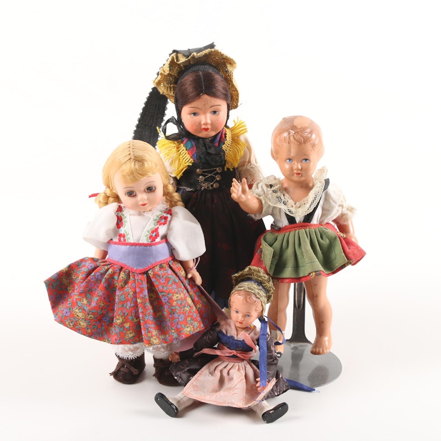 Mid Century Schildkrot Costume Dolls and Madame Alexander "Austria" Doll