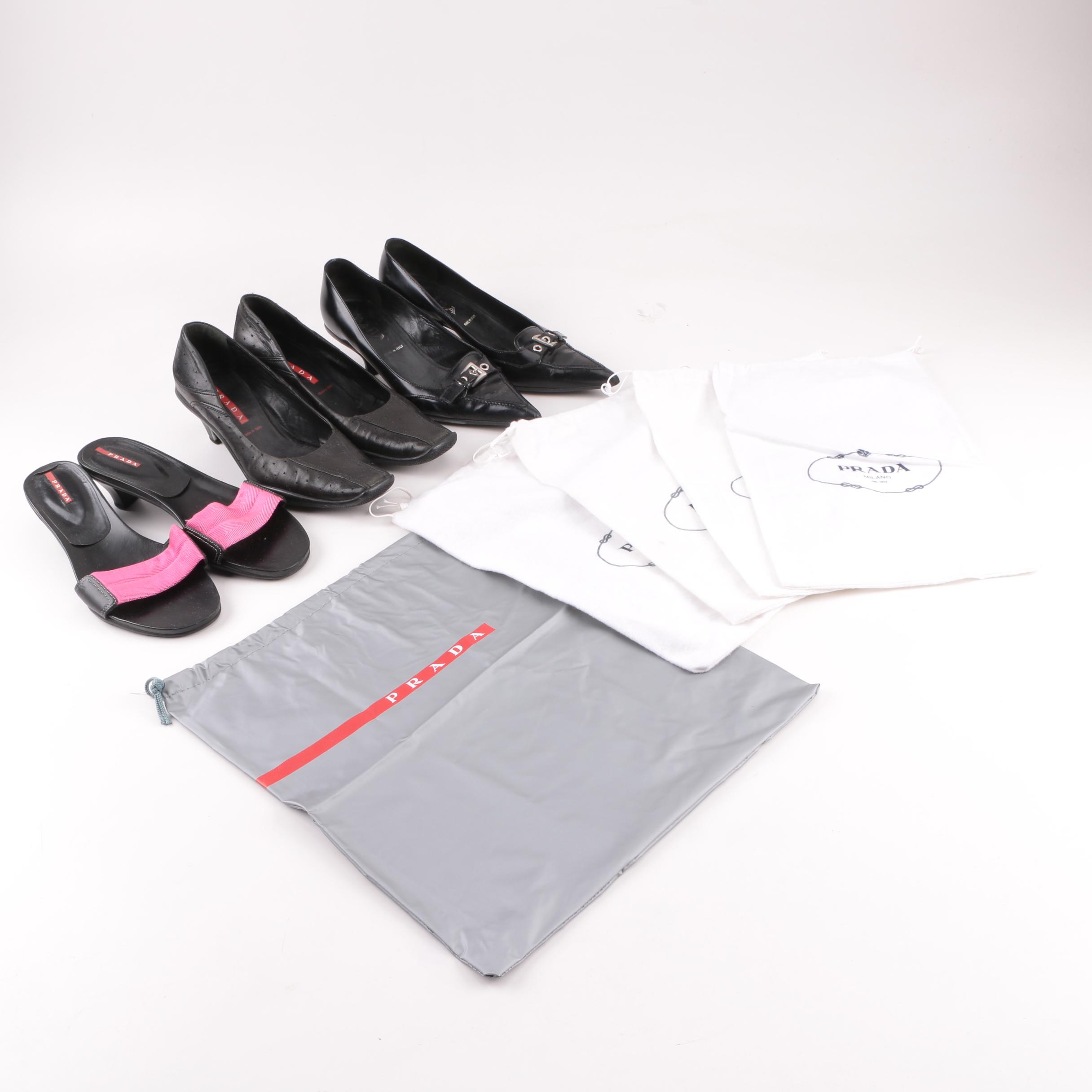 Prada Black Leather Pumps and Slides