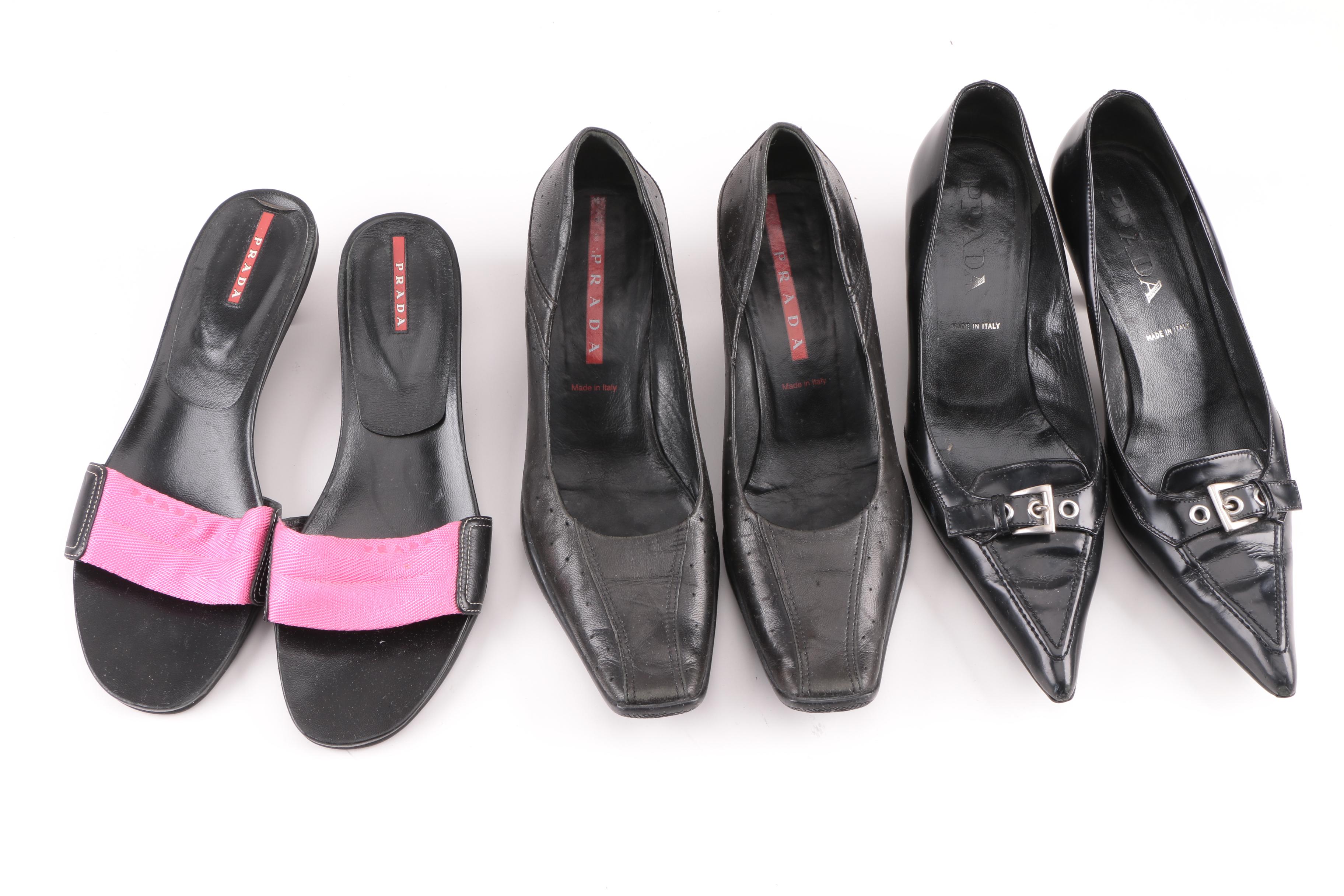 Prada Black Leather Pumps and Slides