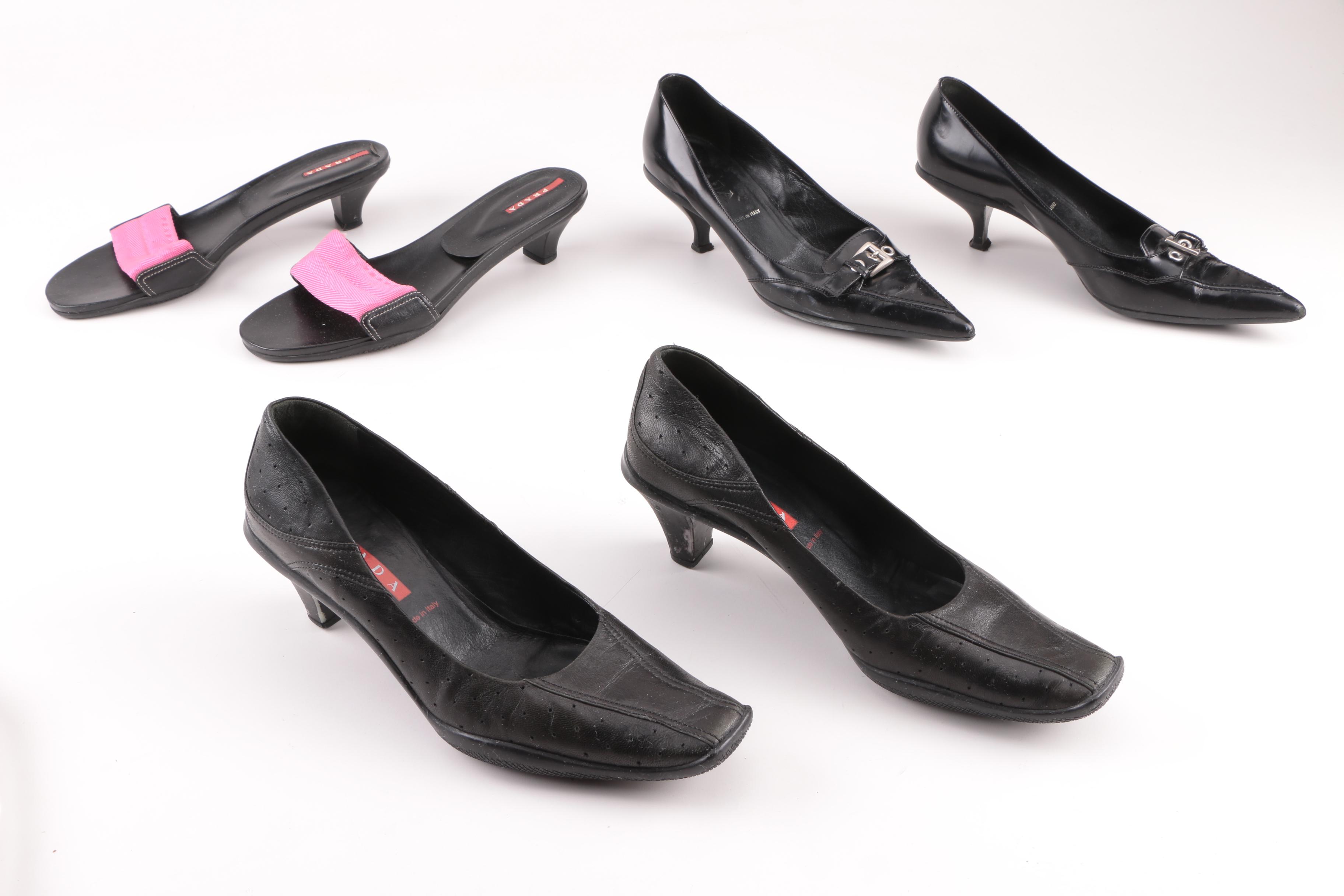 Prada Black Leather Pumps and Slides