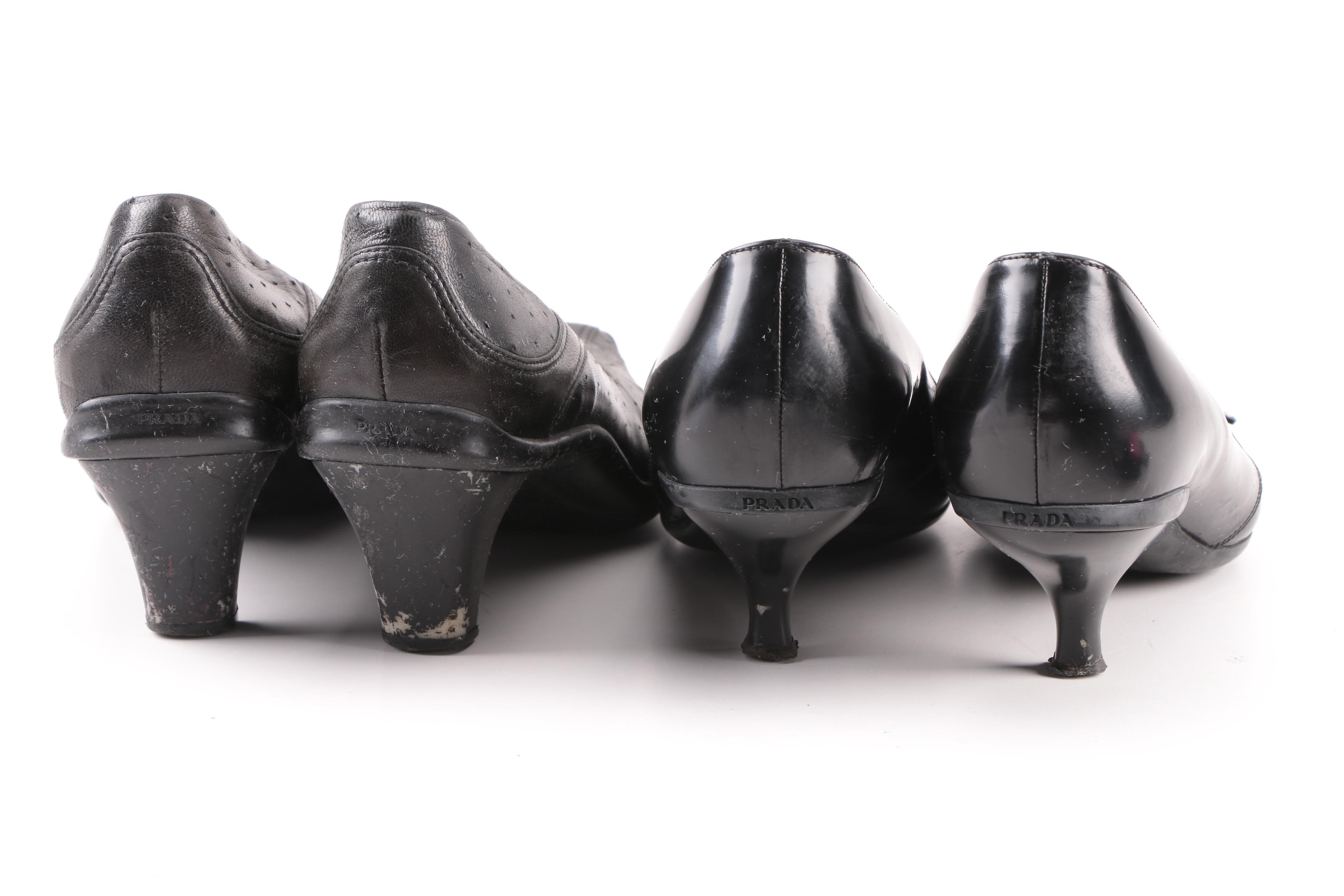 Prada Black Leather Pumps and Slides