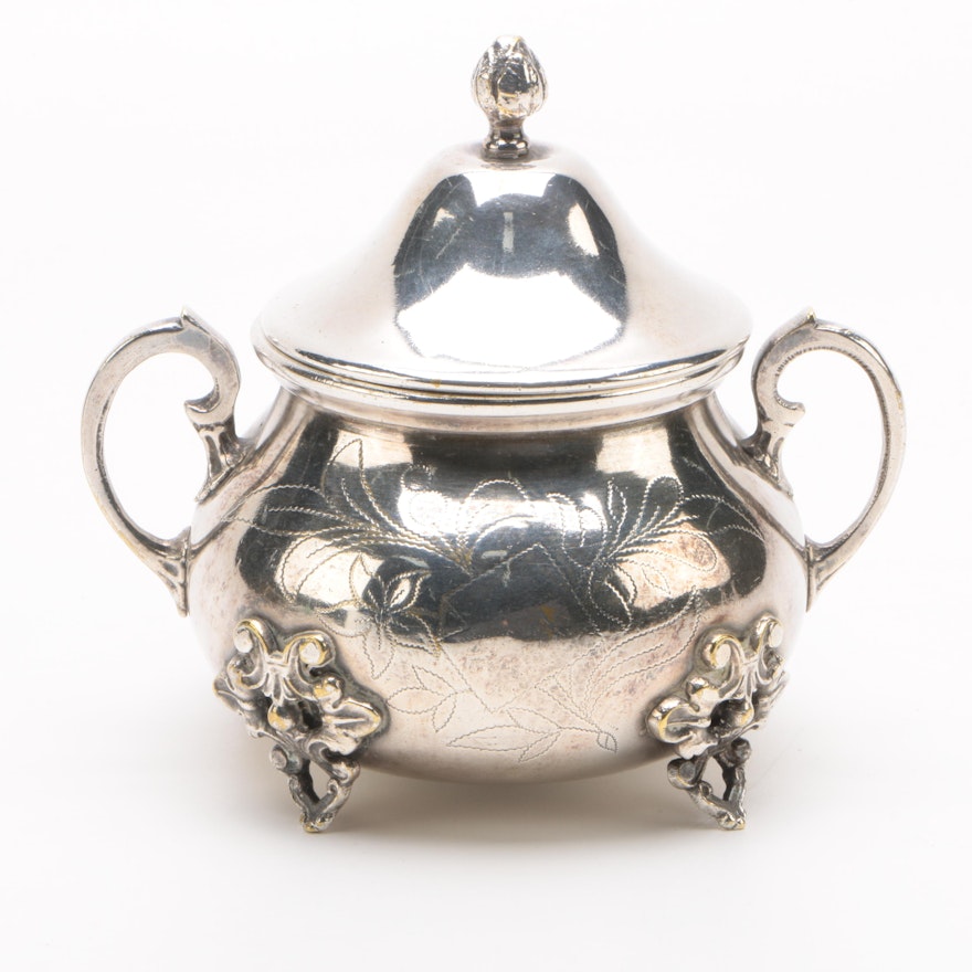 J. Ehrlich Polish Silver Plate Lidded Floral Motif Sugar Bowl