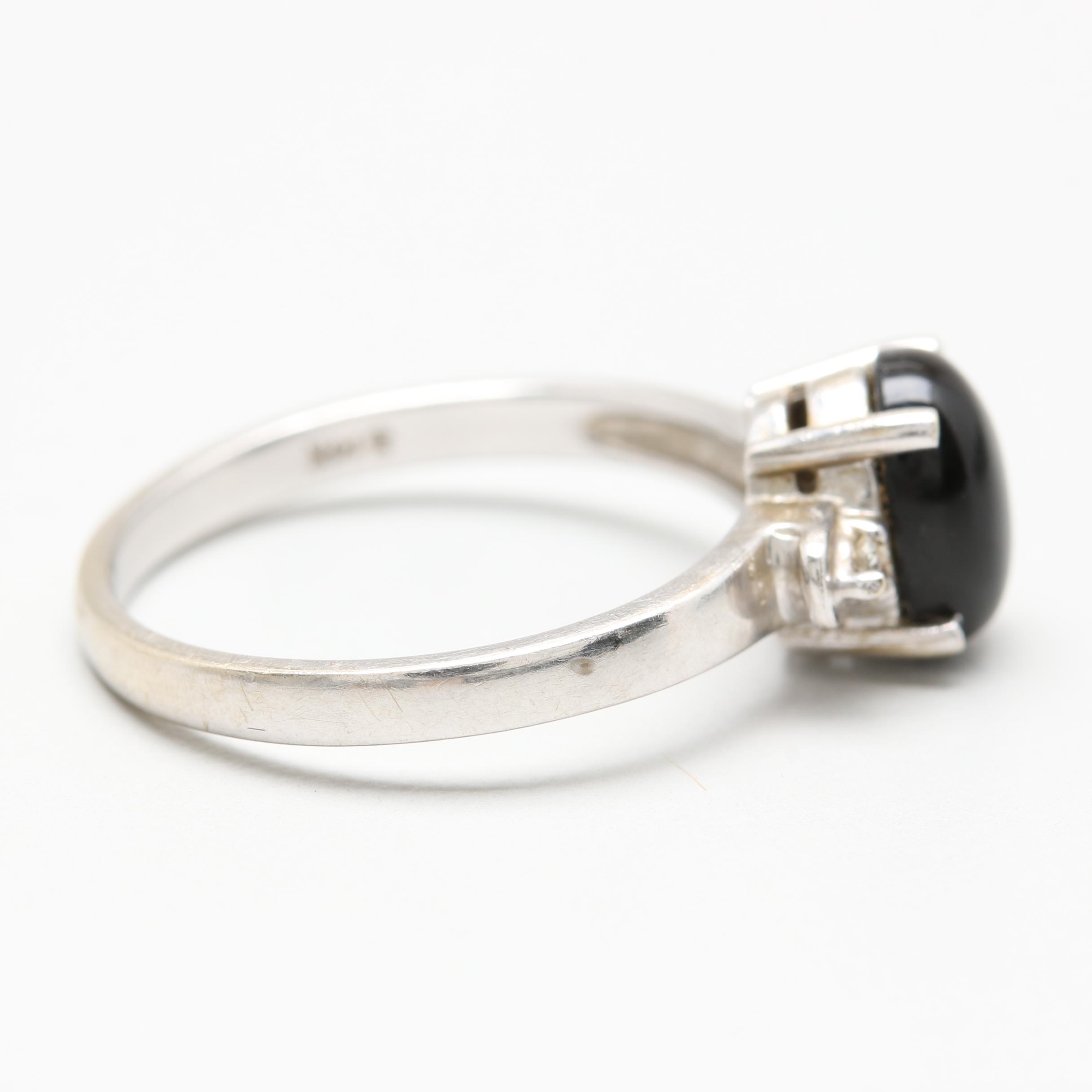 14K White Gold Black Onyx and Diamond Ring