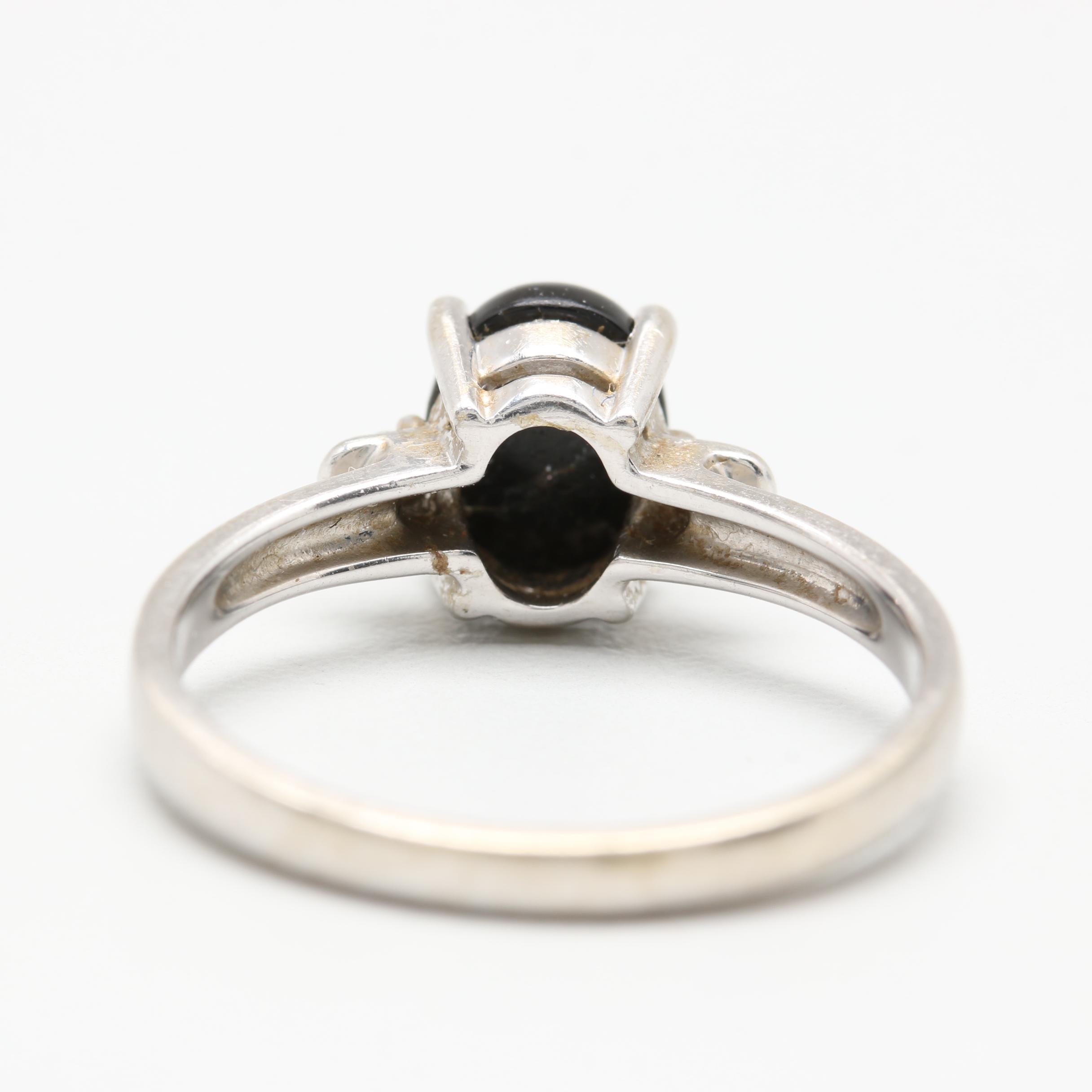 14K White Gold Black Onyx and Diamond Ring