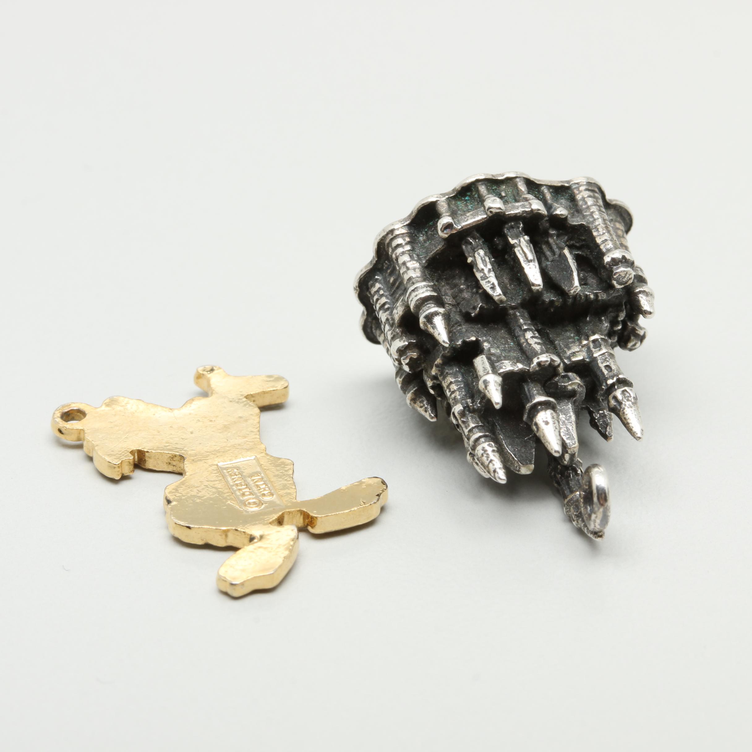 Disney Sterling Silver Castle Charm and Silver Tone Donald Duck Charms