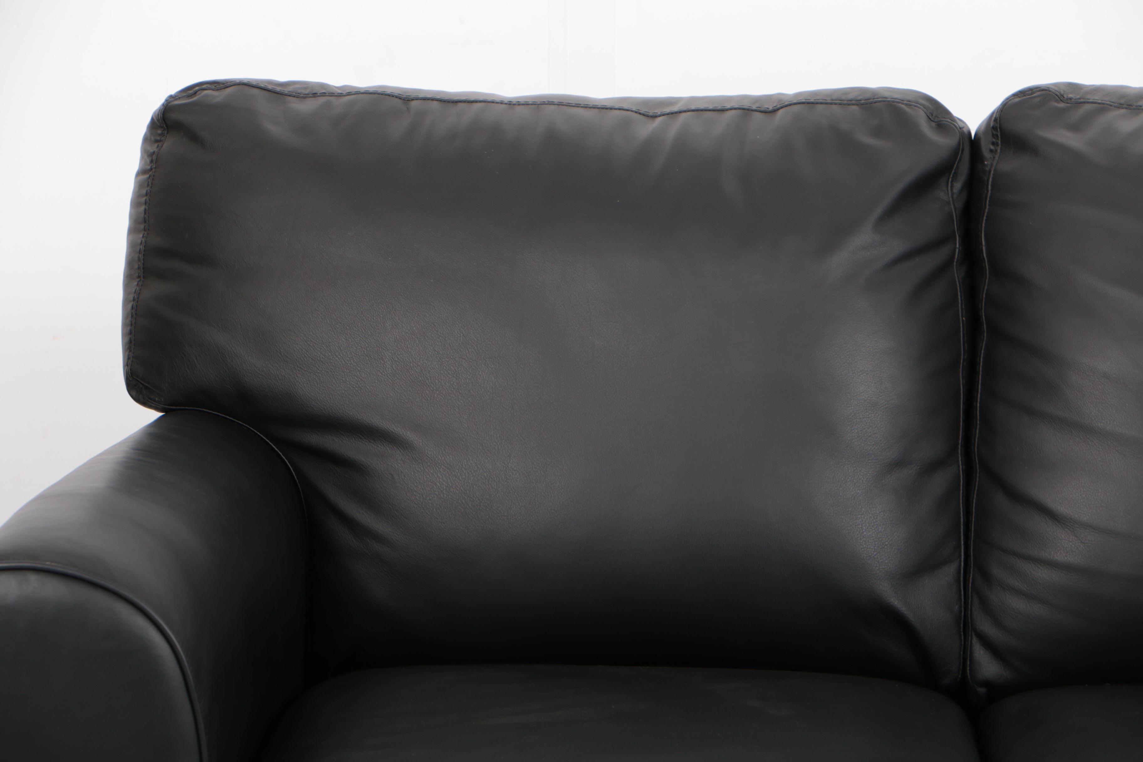 Natuzzi Black Leather Three-Seat Sleeper Sofa