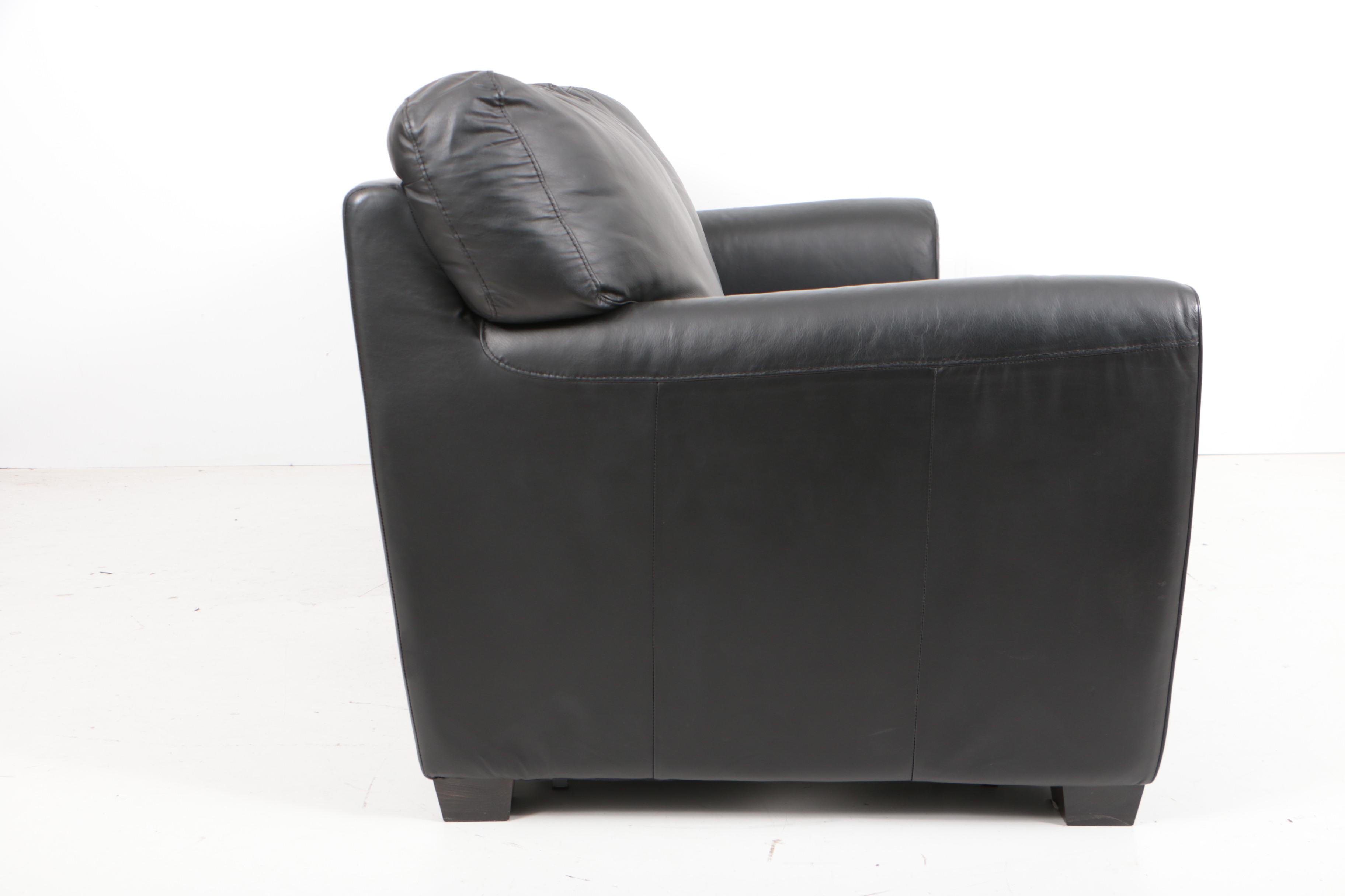 Natuzzi Black Leather Three-Seat Sleeper Sofa