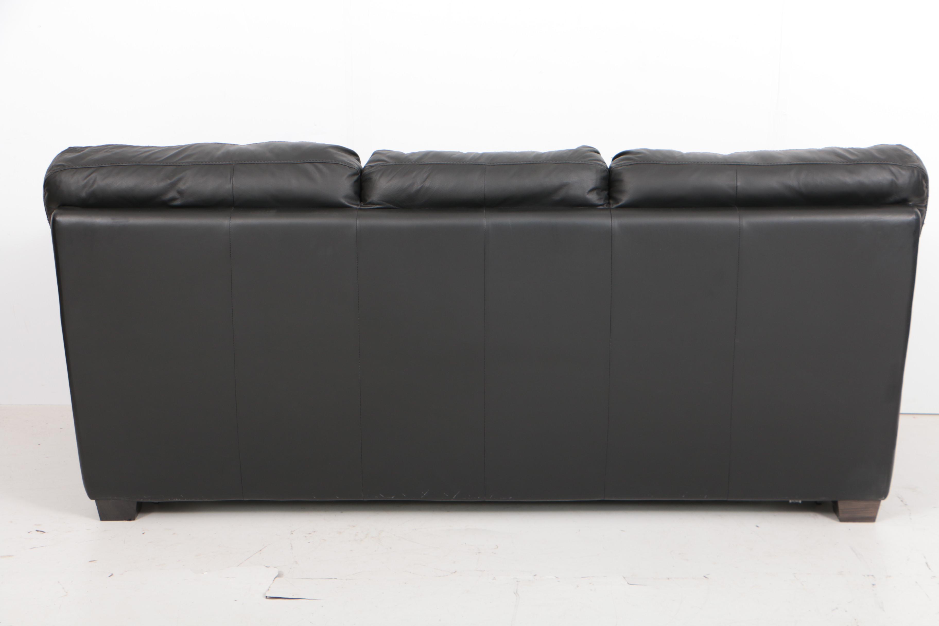 Natuzzi Black Leather Three-Seat Sleeper Sofa