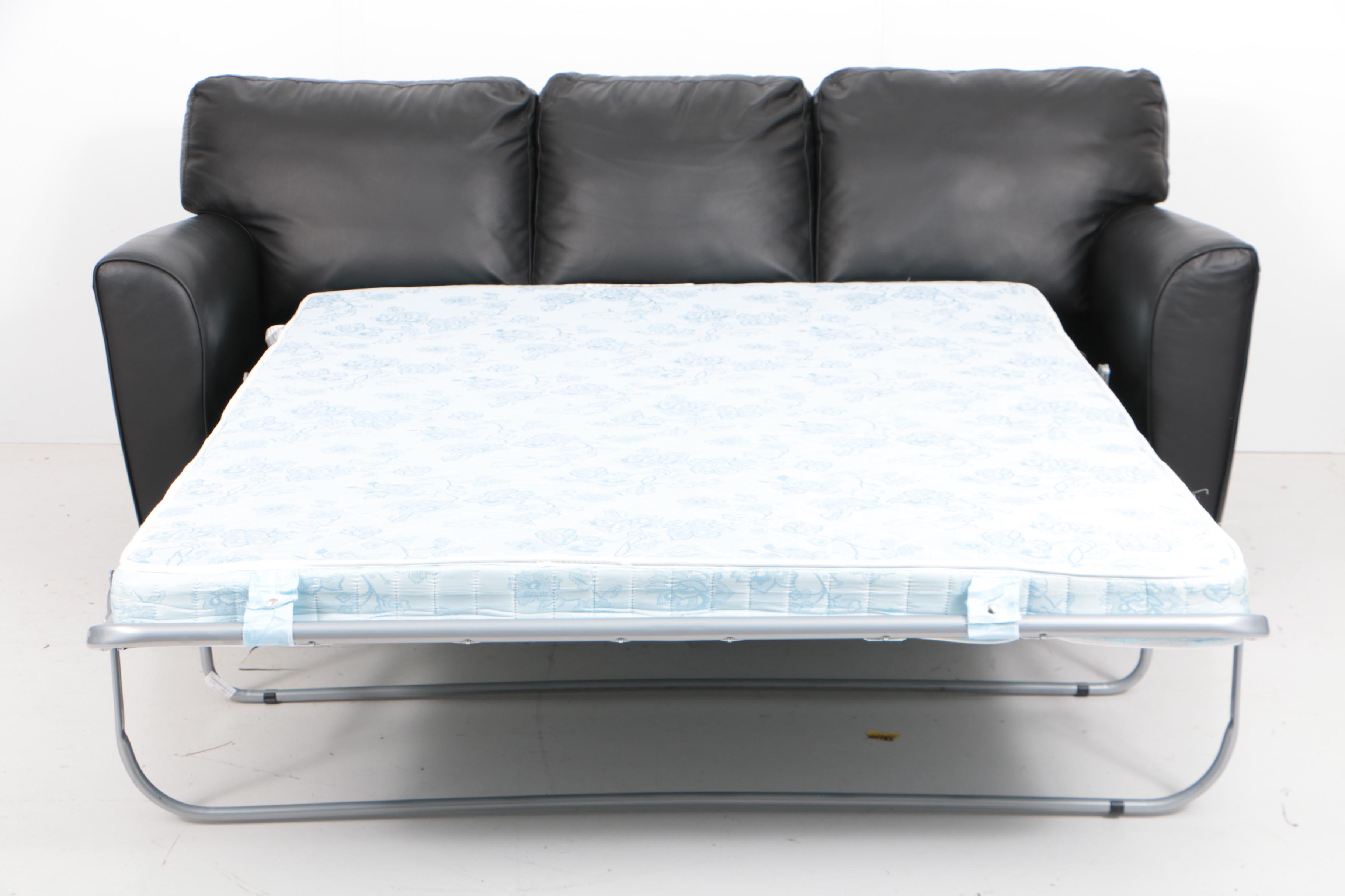 Natuzzi Black Leather Three-Seat Sleeper Sofa