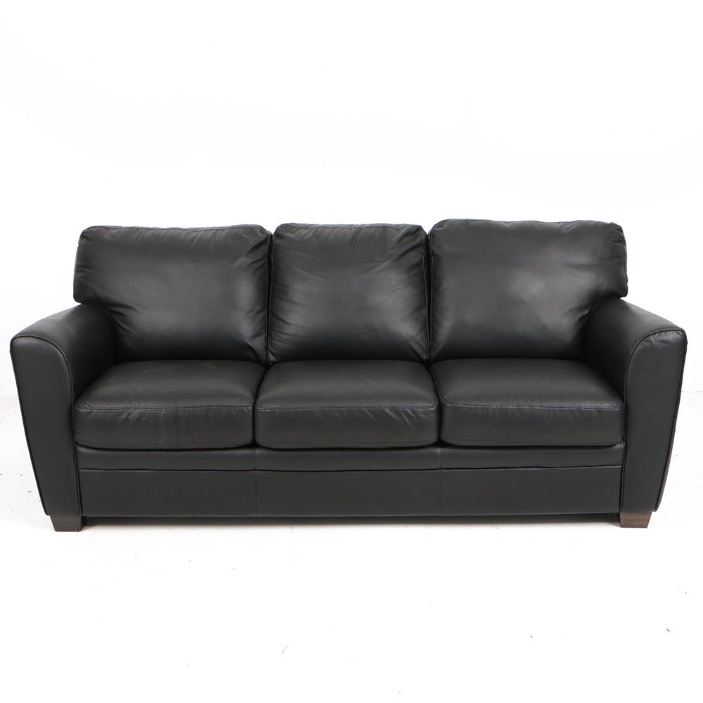 Natuzzi Black Leather Three-Seat Sleeper Sofa