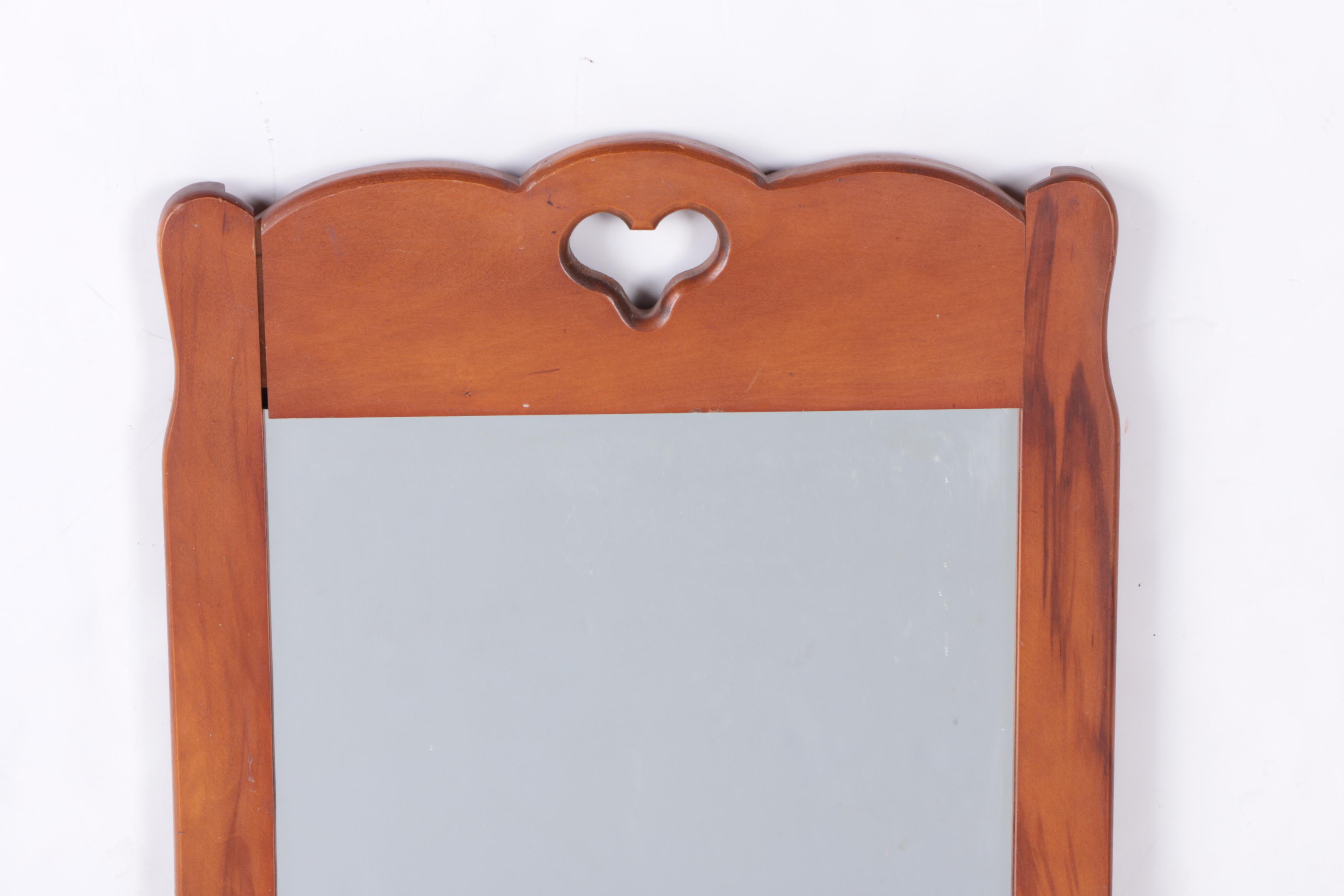 Vintage Maple Wall Mirror with Pierced Crest