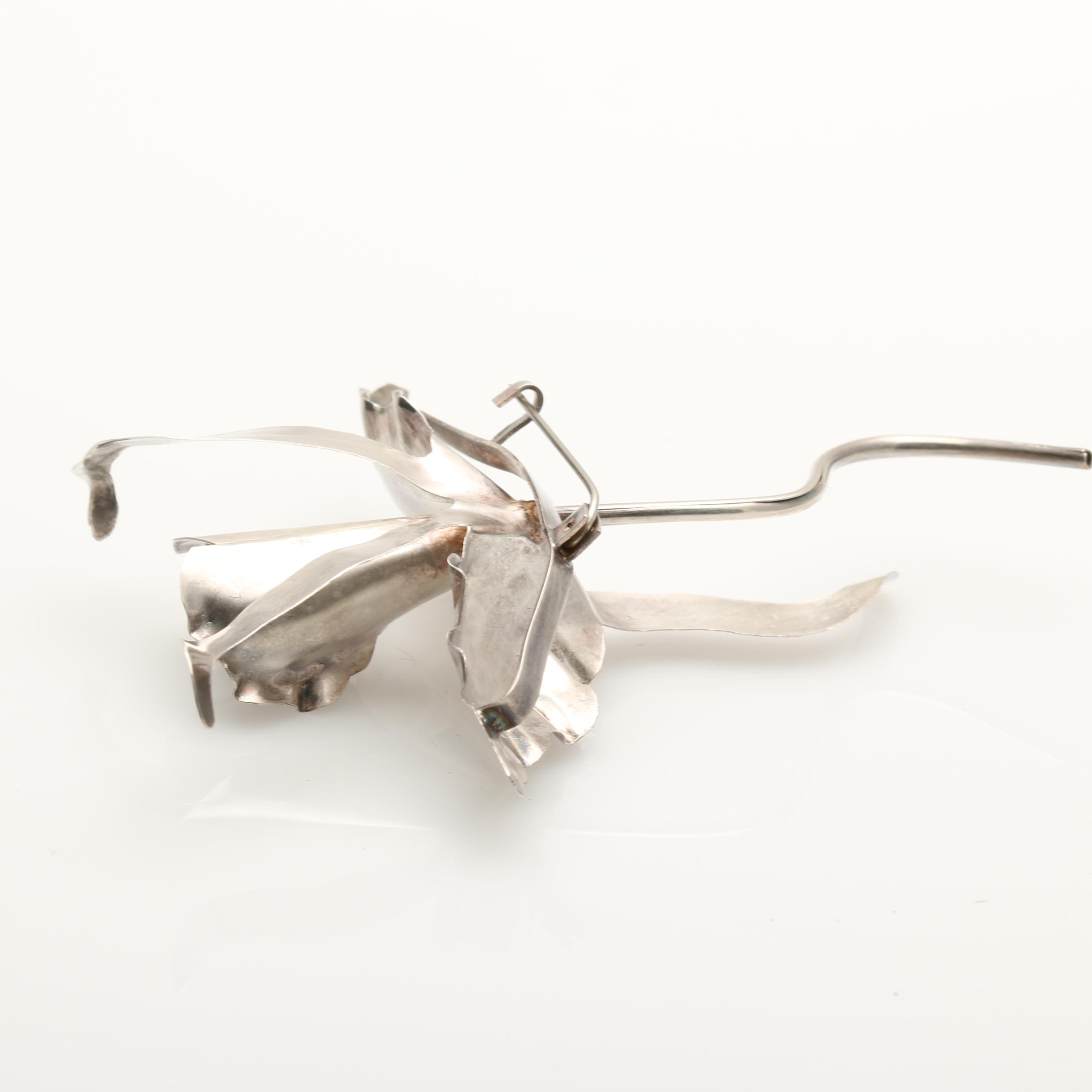 Vintage Floral Sterling Silver Brooches