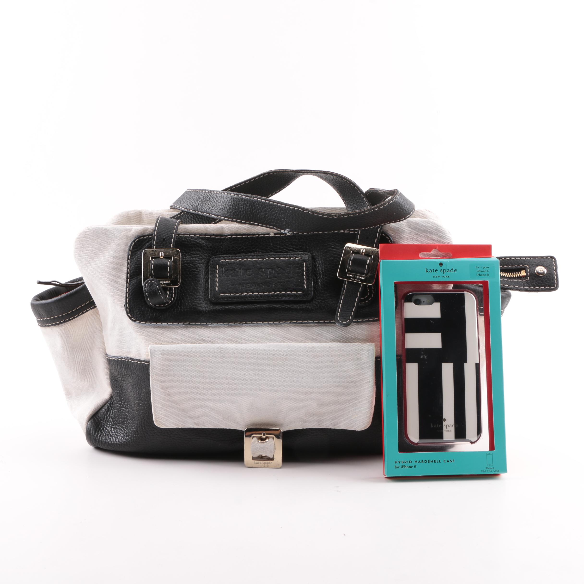 Kate Spade New York Black and White Leather and Canvas Tote and iPhone 6 Case