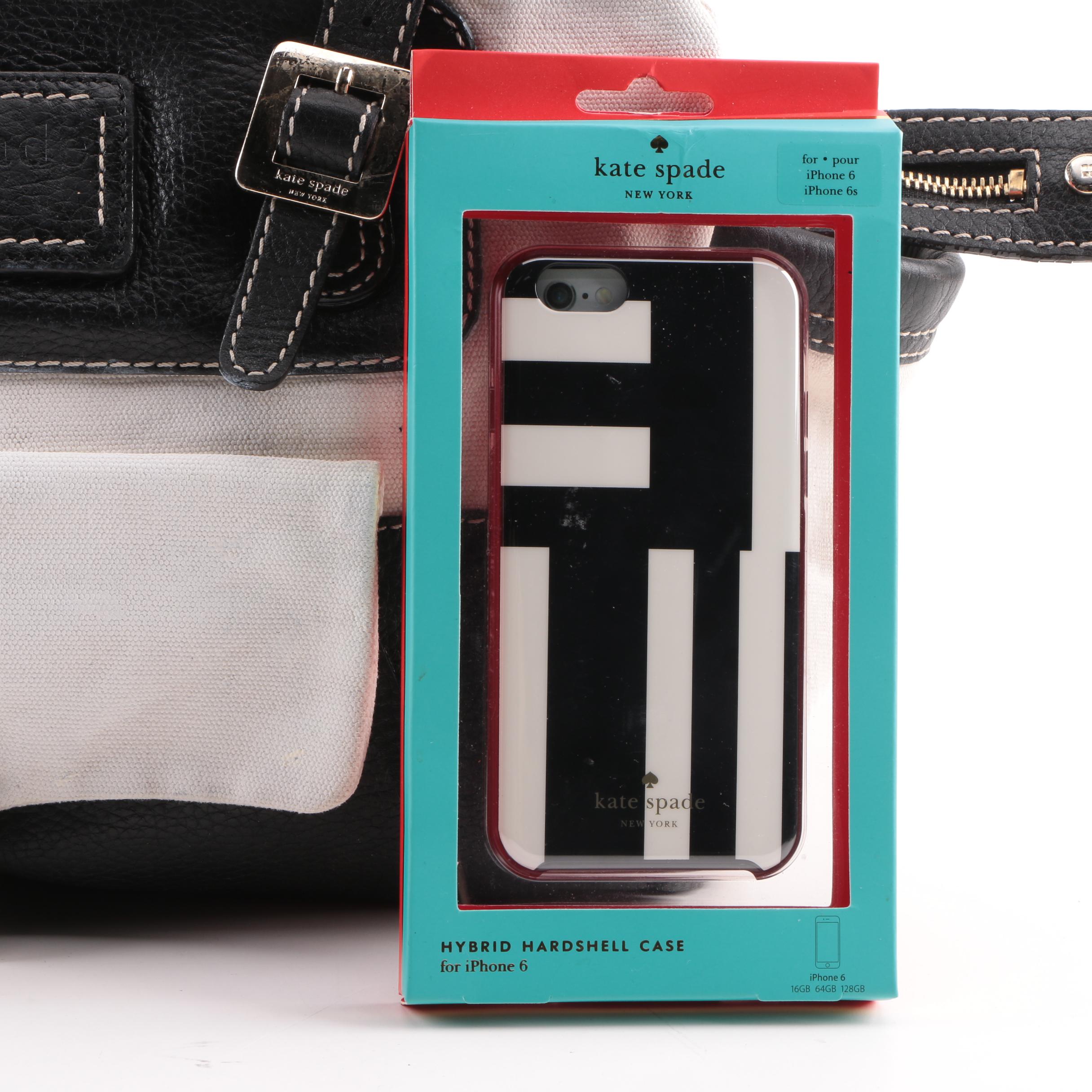 Kate Spade New York Black and White Leather and Canvas Tote and iPhone 6 Case