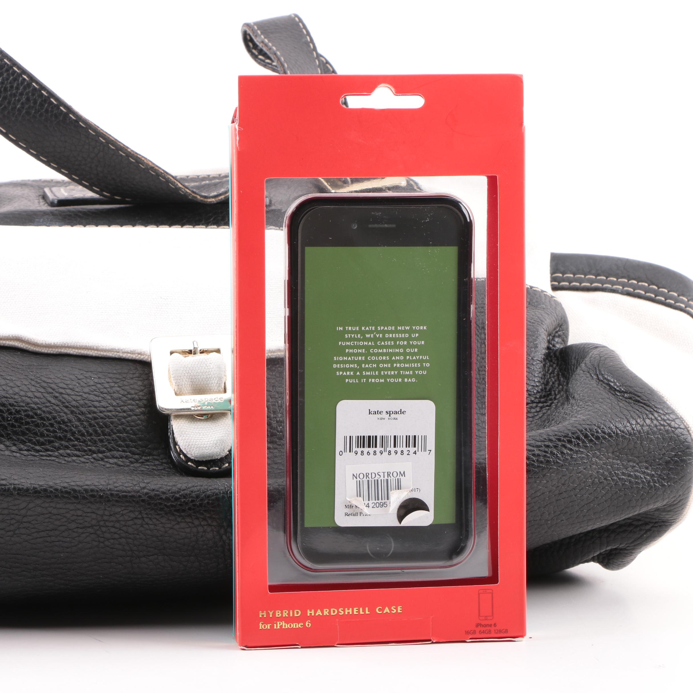 Kate Spade New York Black and White Leather and Canvas Tote and iPhone 6 Case