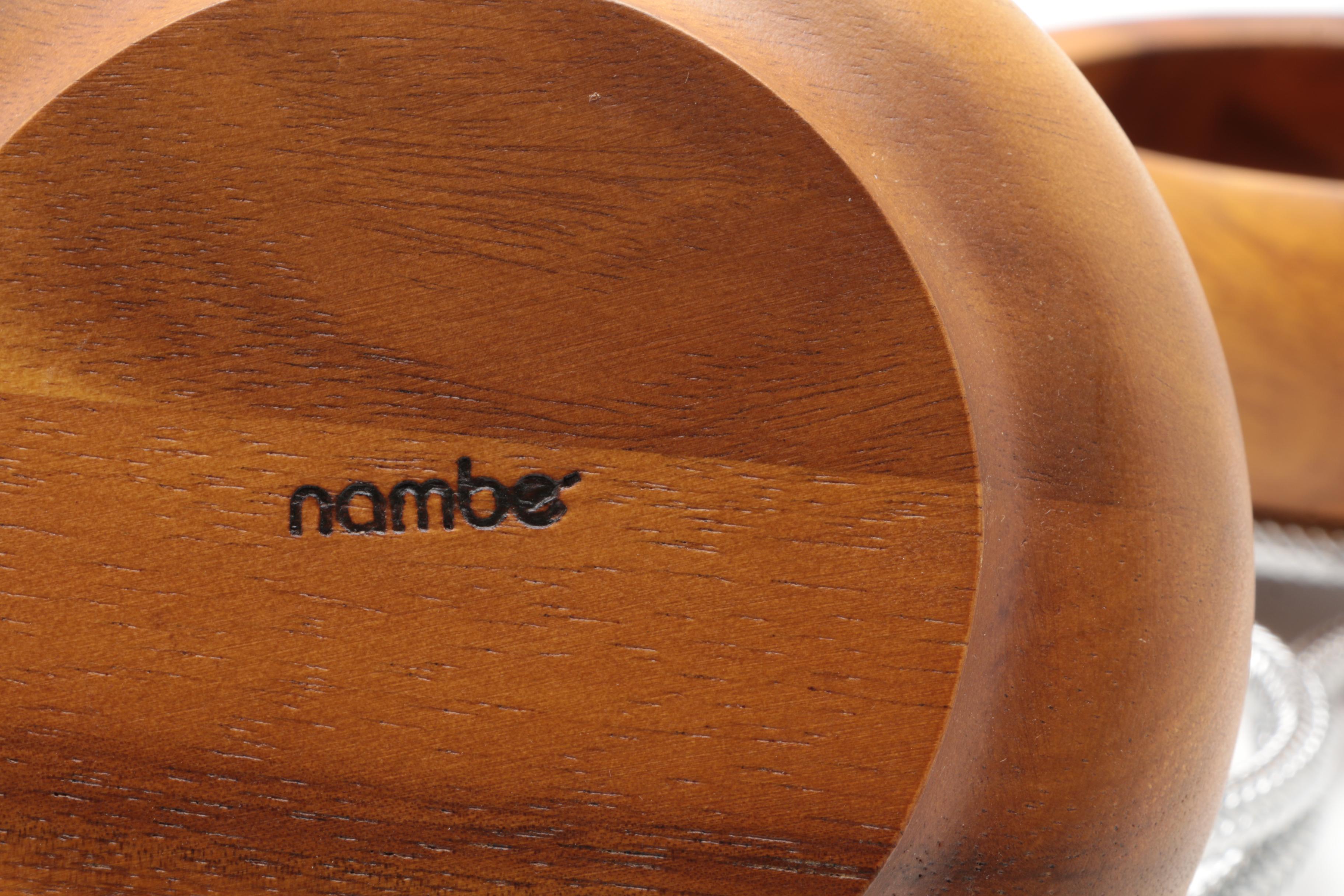 Nambe Teak Wood Bowls on Chrome Stand
