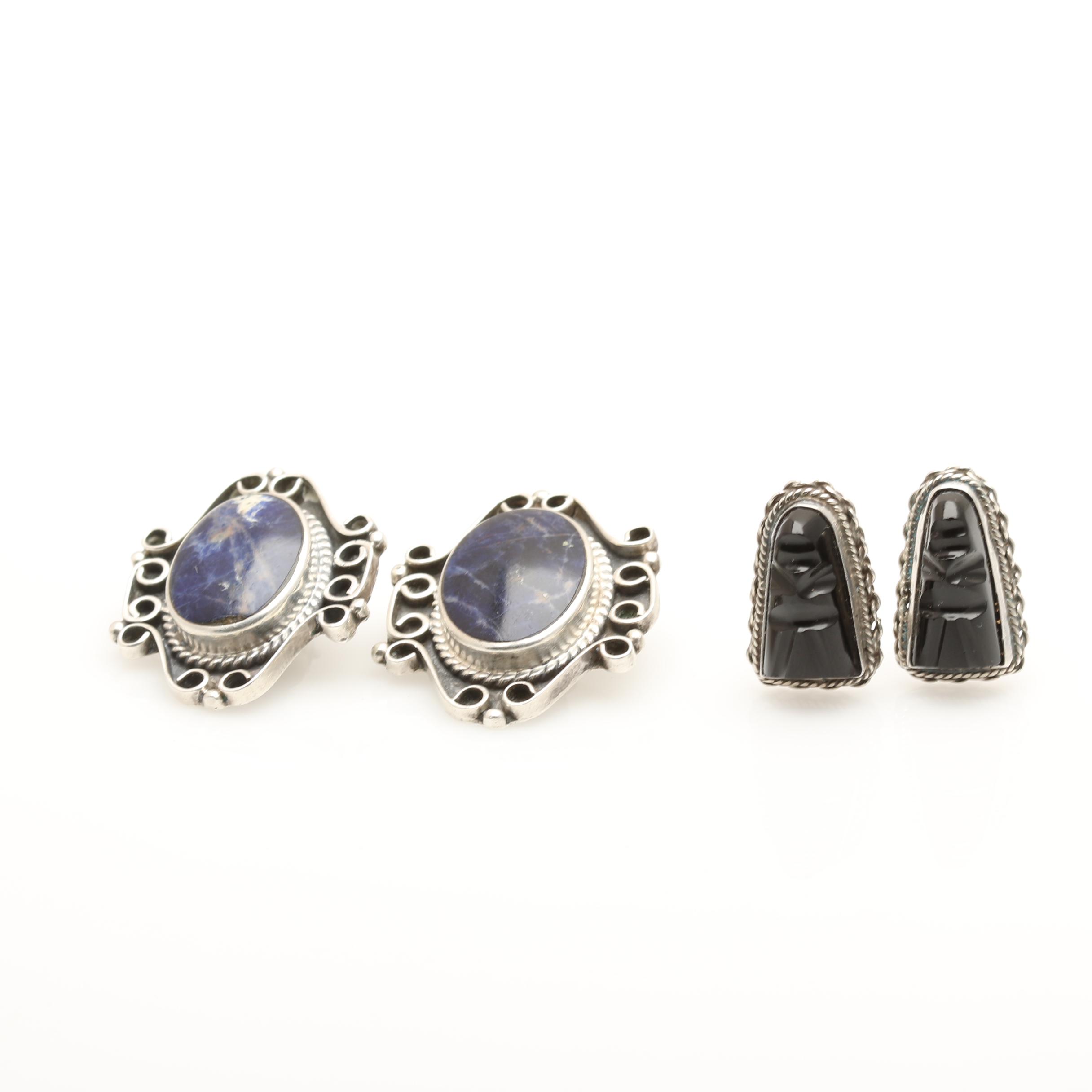 Vintage Sterling Earrings Including Taxco, Onyx, and Sodalite