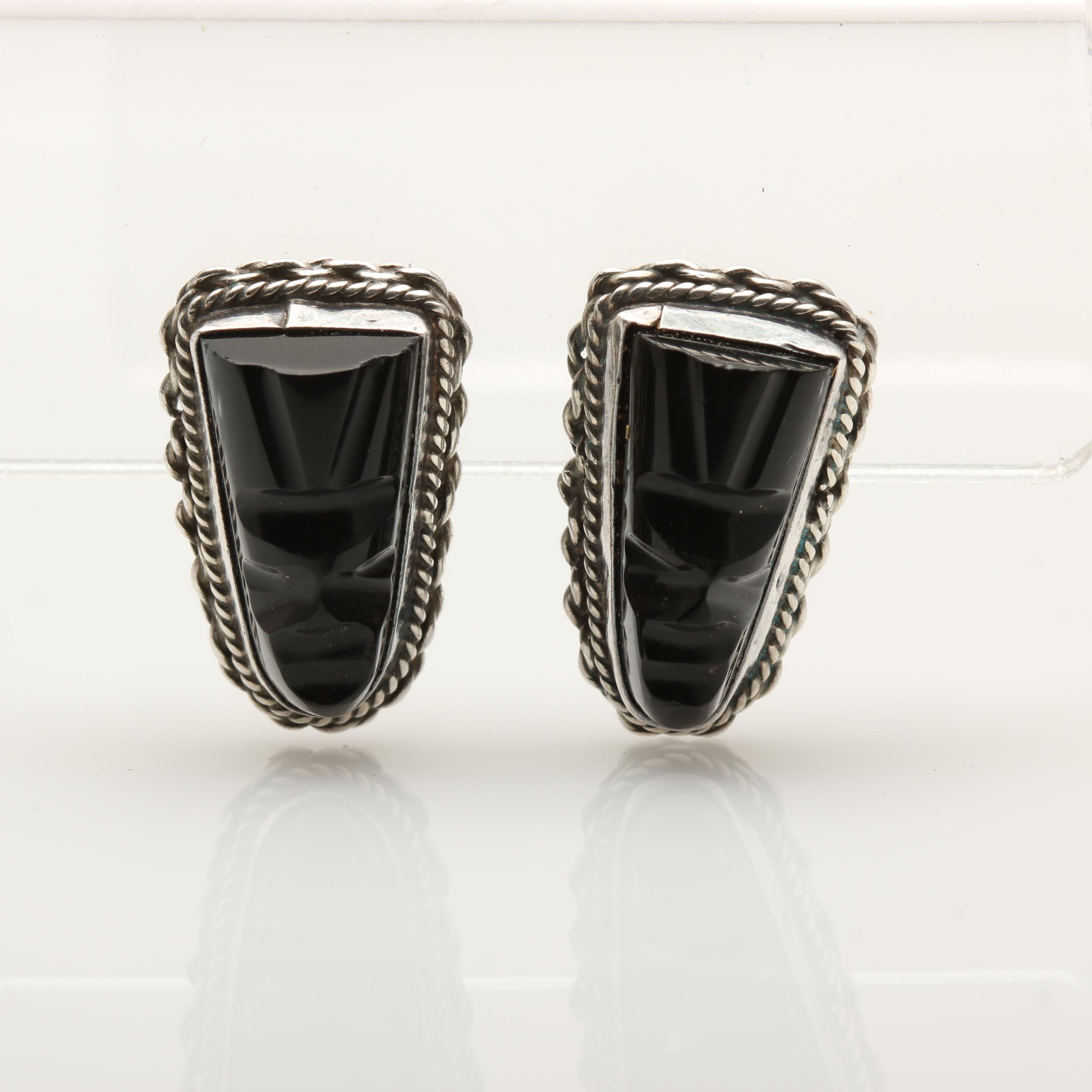 Vintage Sterling Earrings Including Taxco, Onyx, and Sodalite