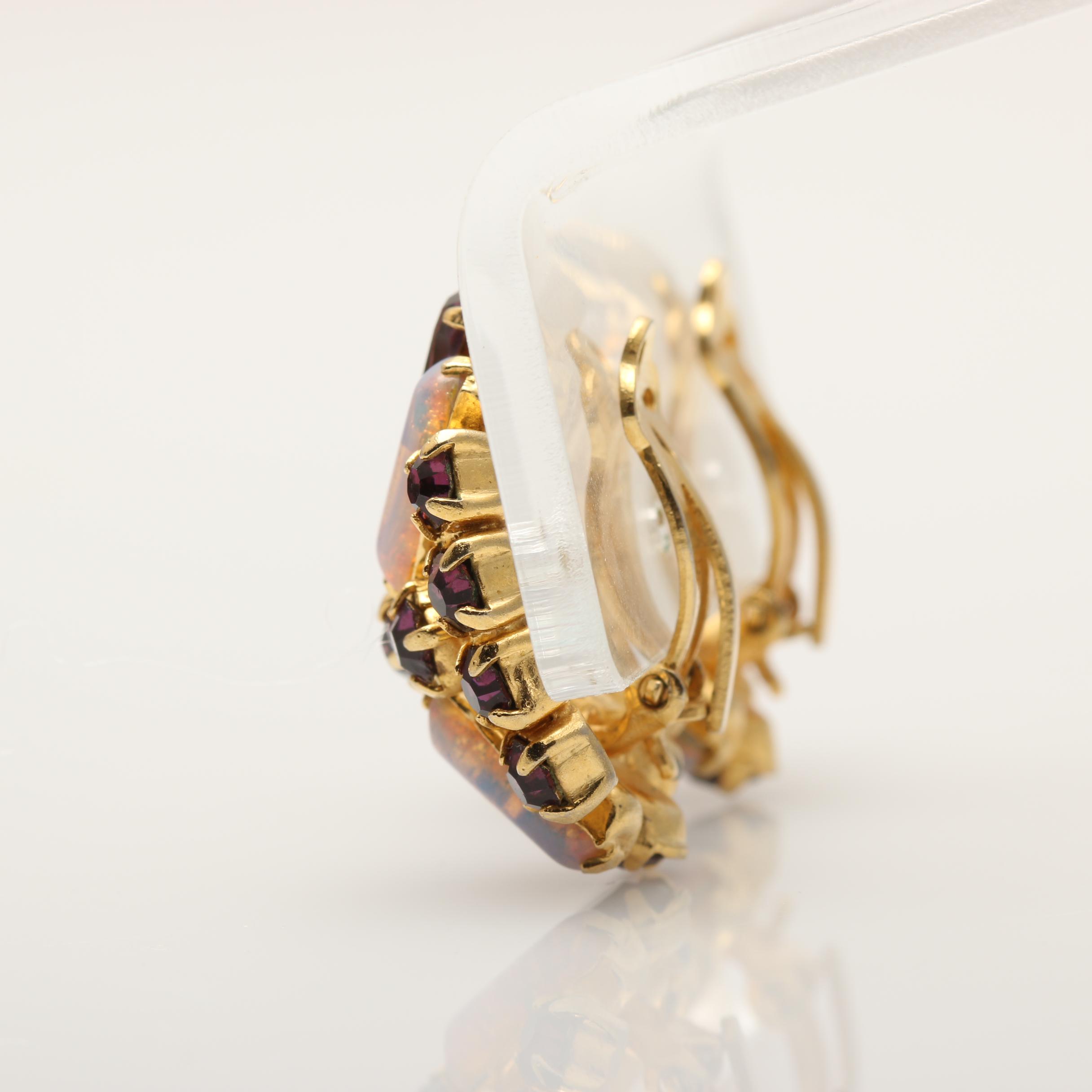 Vintage Purple and Gold Tone Rhinestone and Cabochon Jewelry Set