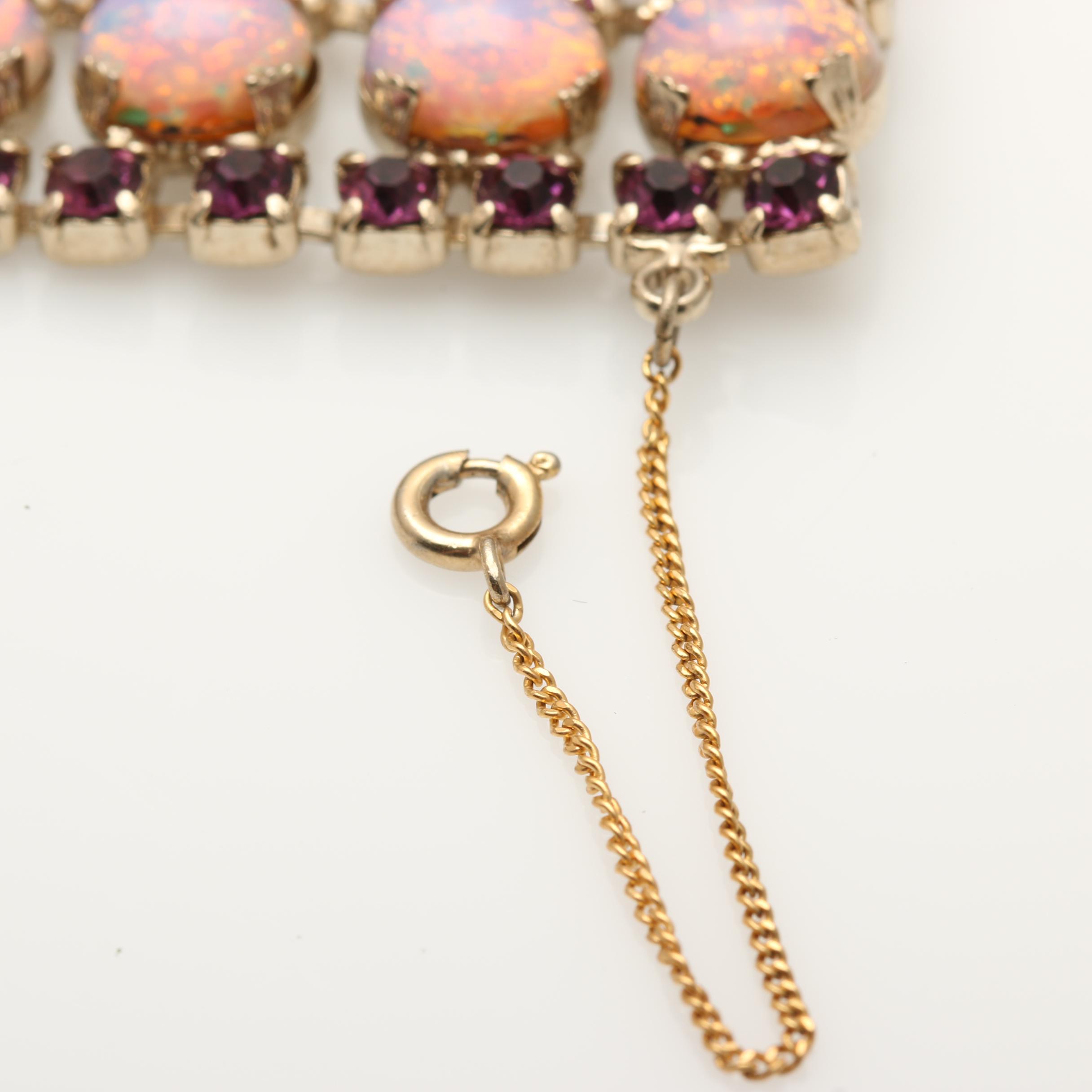 Vintage Purple and Gold Tone Rhinestone and Cabochon Jewelry Set