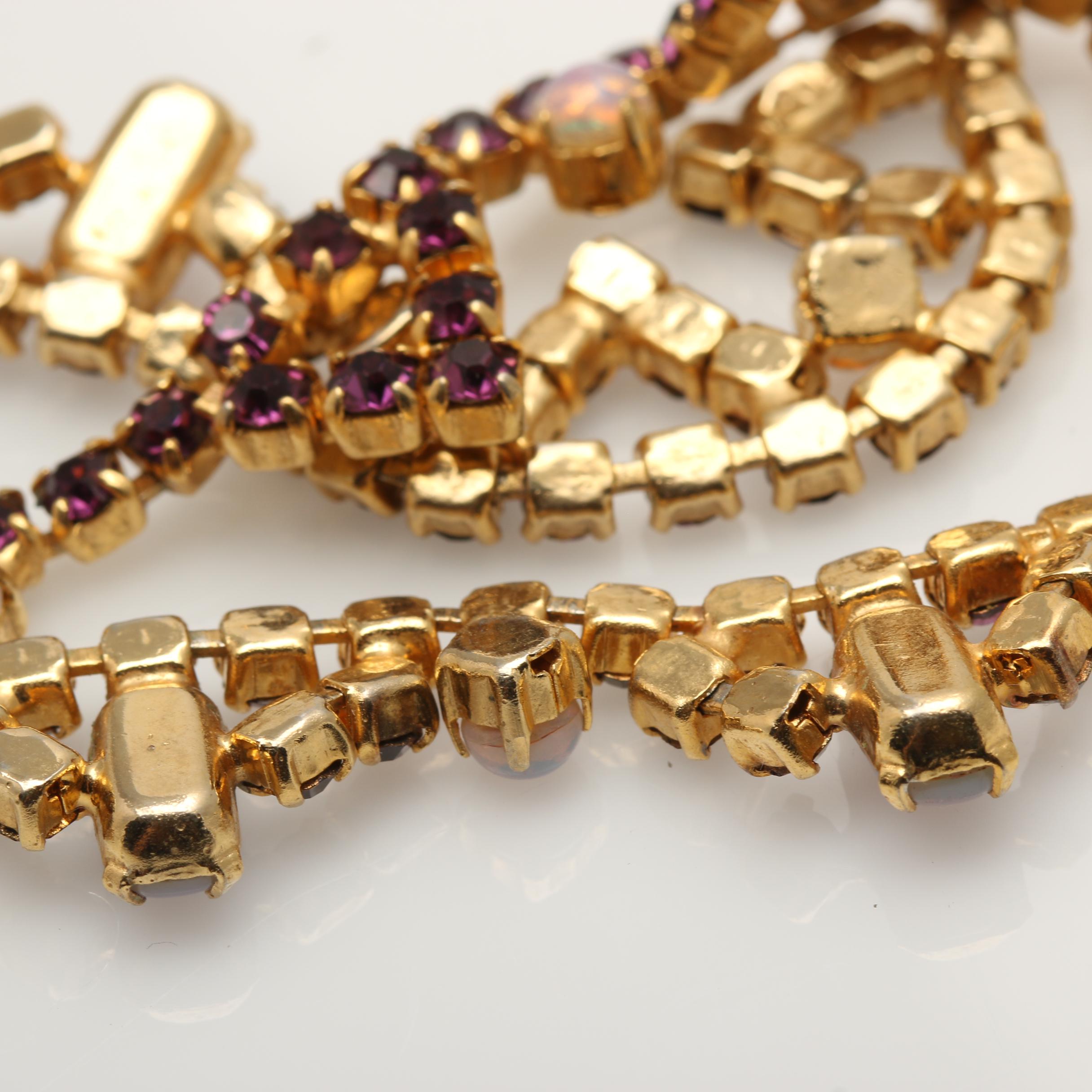Vintage Purple and Gold Tone Rhinestone and Cabochon Jewelry Set
