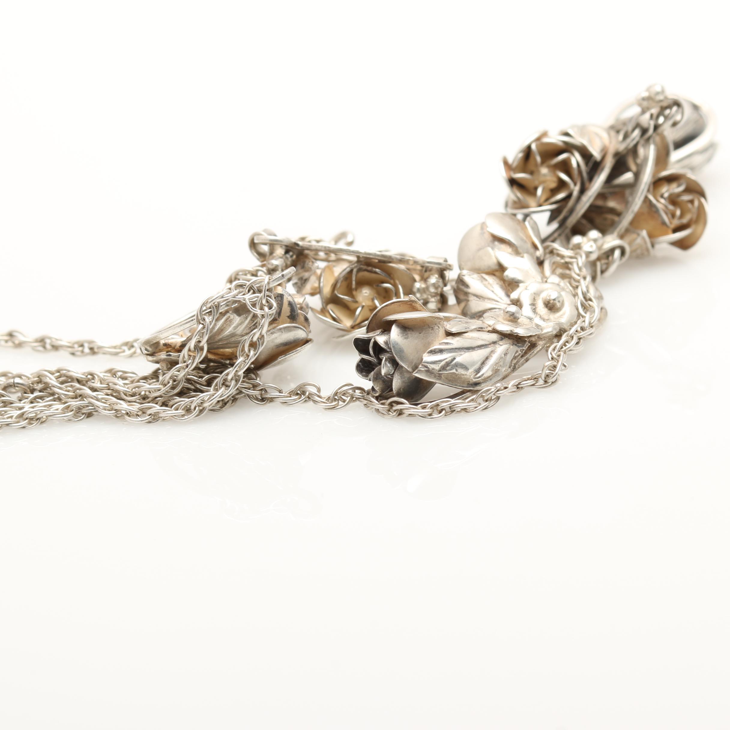 Vintage Floral Sterling Necklace and Bracelet Including Hobe
