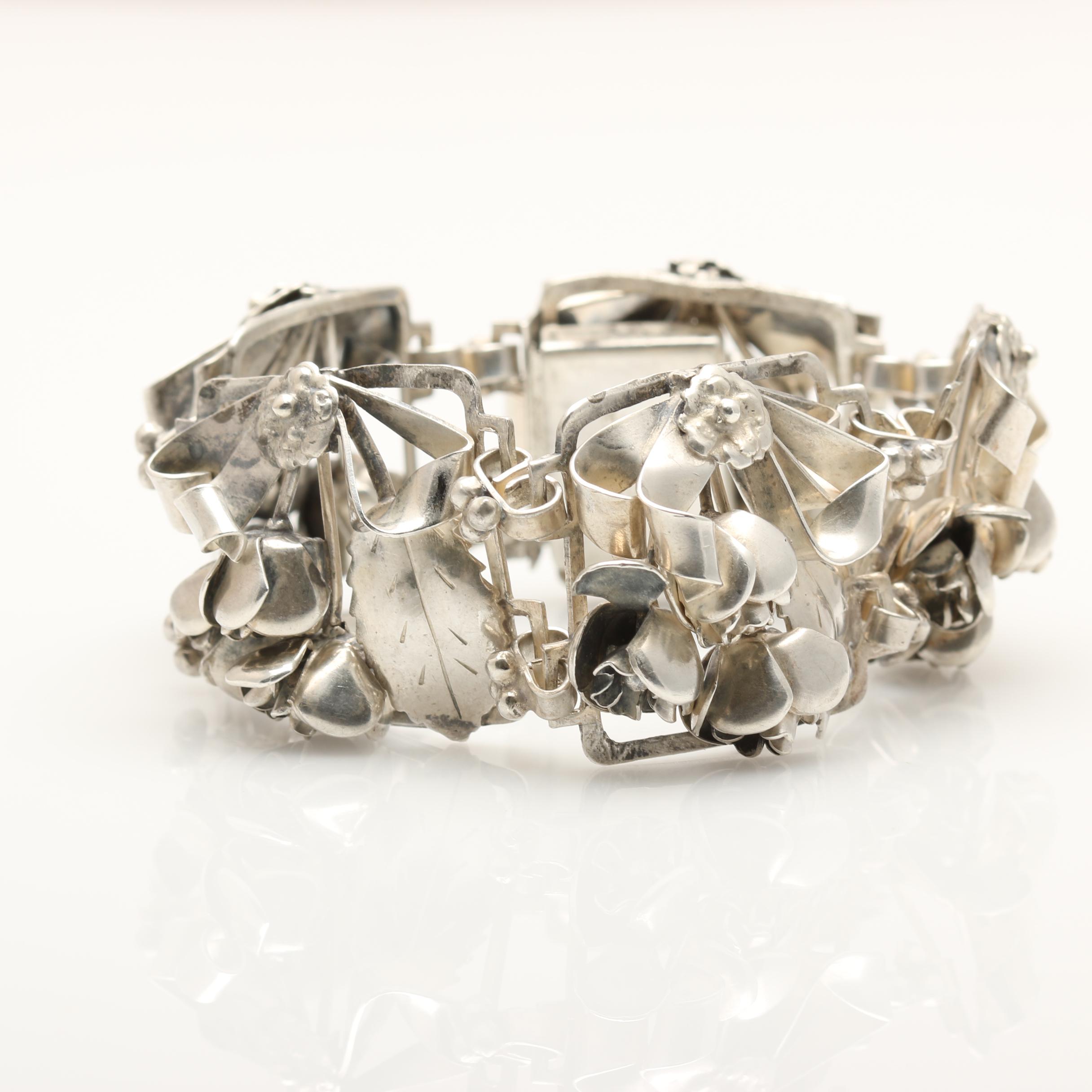 Vintage Floral Sterling Necklace and Bracelet Including Hobe