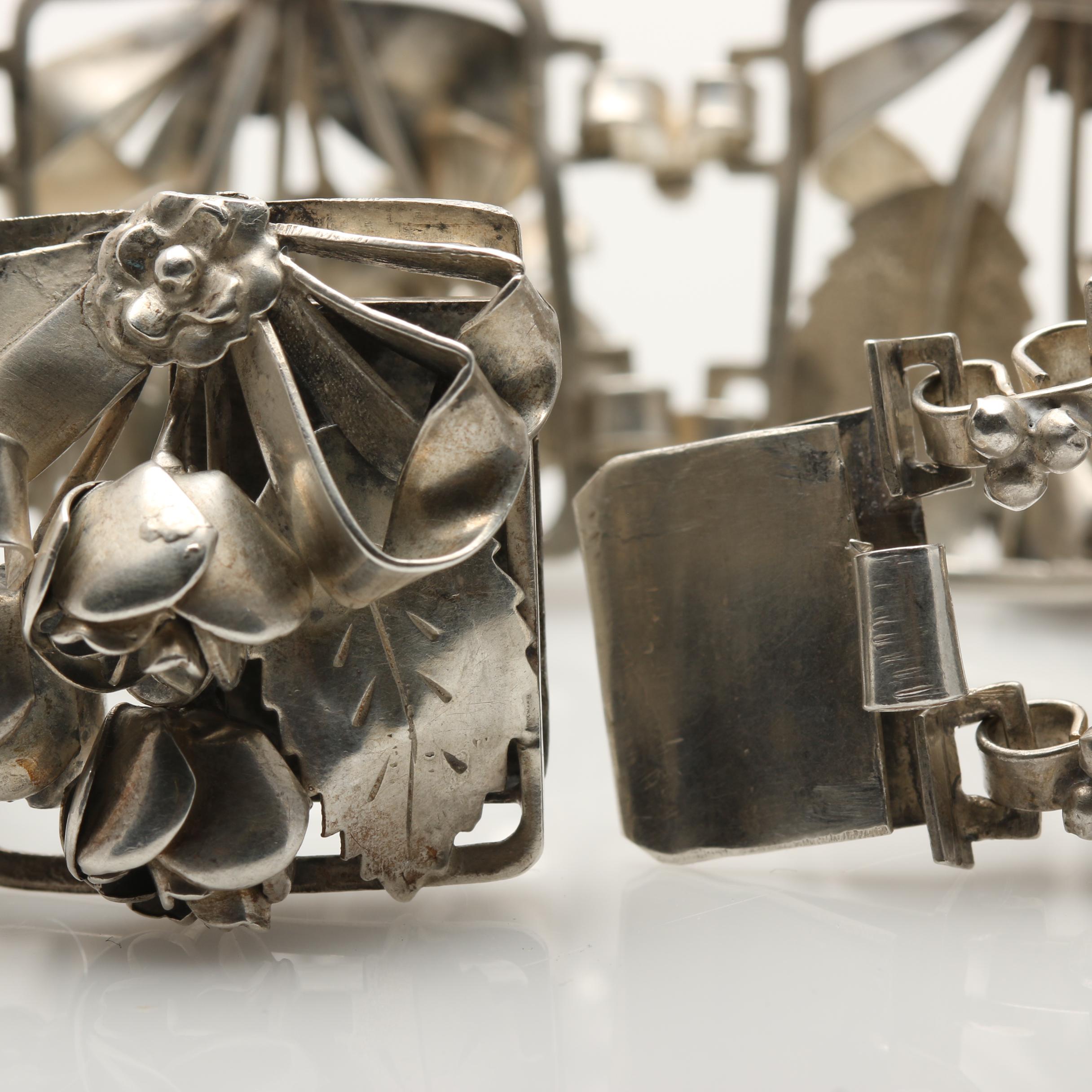 Vintage Floral Sterling Necklace and Bracelet Including Hobe