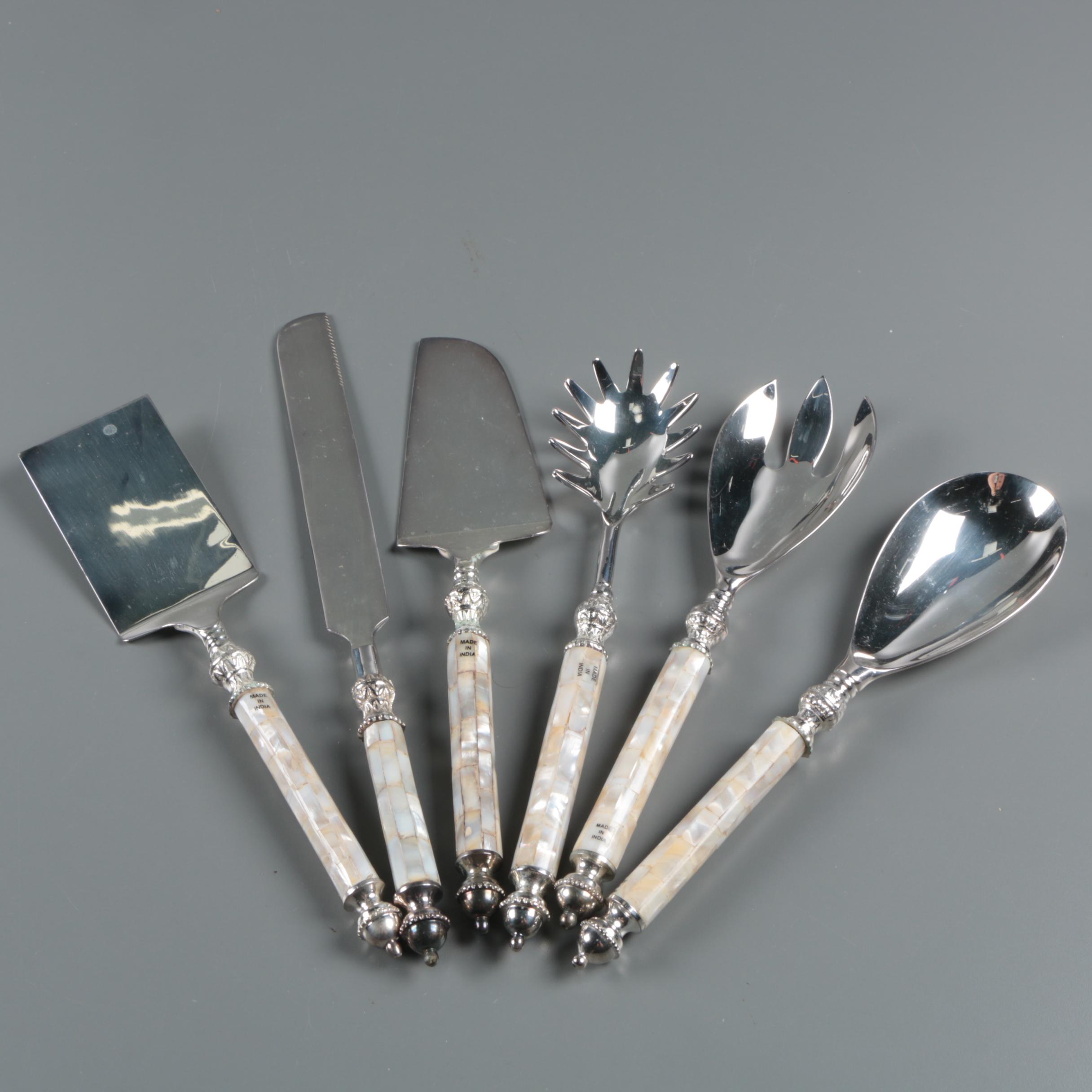 Towle Silversmiths Mother of Pearl Handled Silver Plate Serving Utensil Set