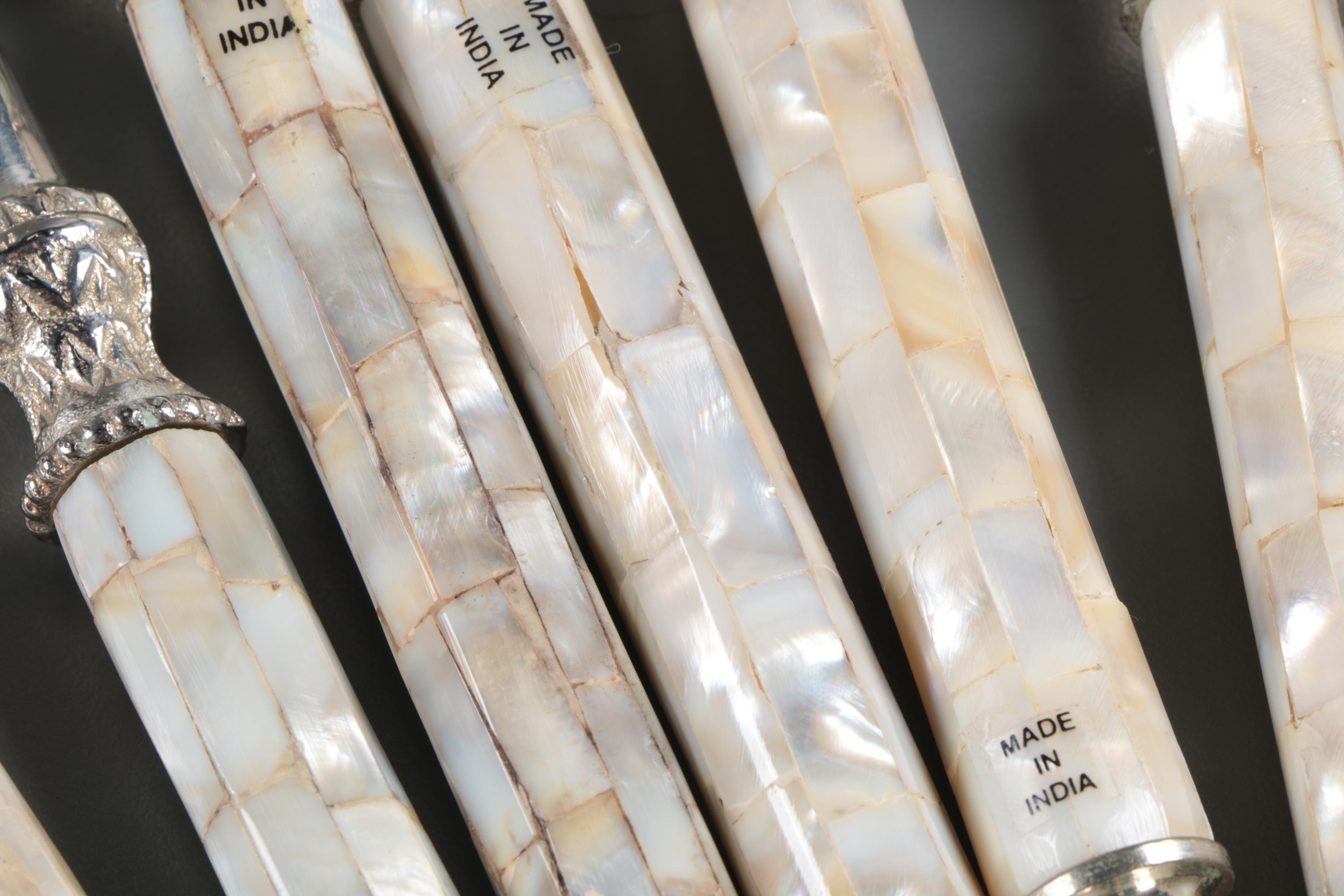 Towle Silversmiths Mother of Pearl Handled Silver Plate Serving Utensil Set