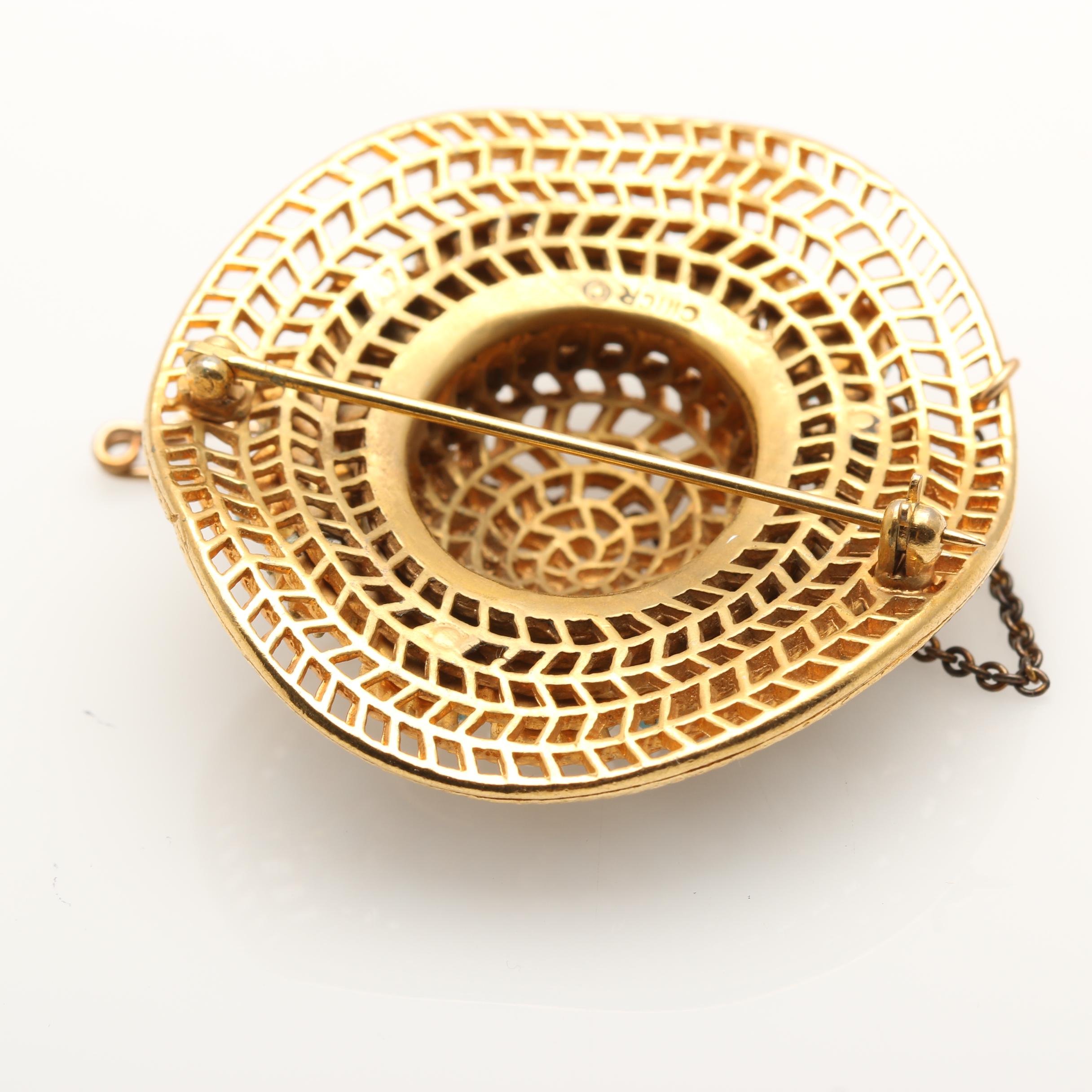 1960s Ciner Rhinestone Hat Brooch and Earrings Set