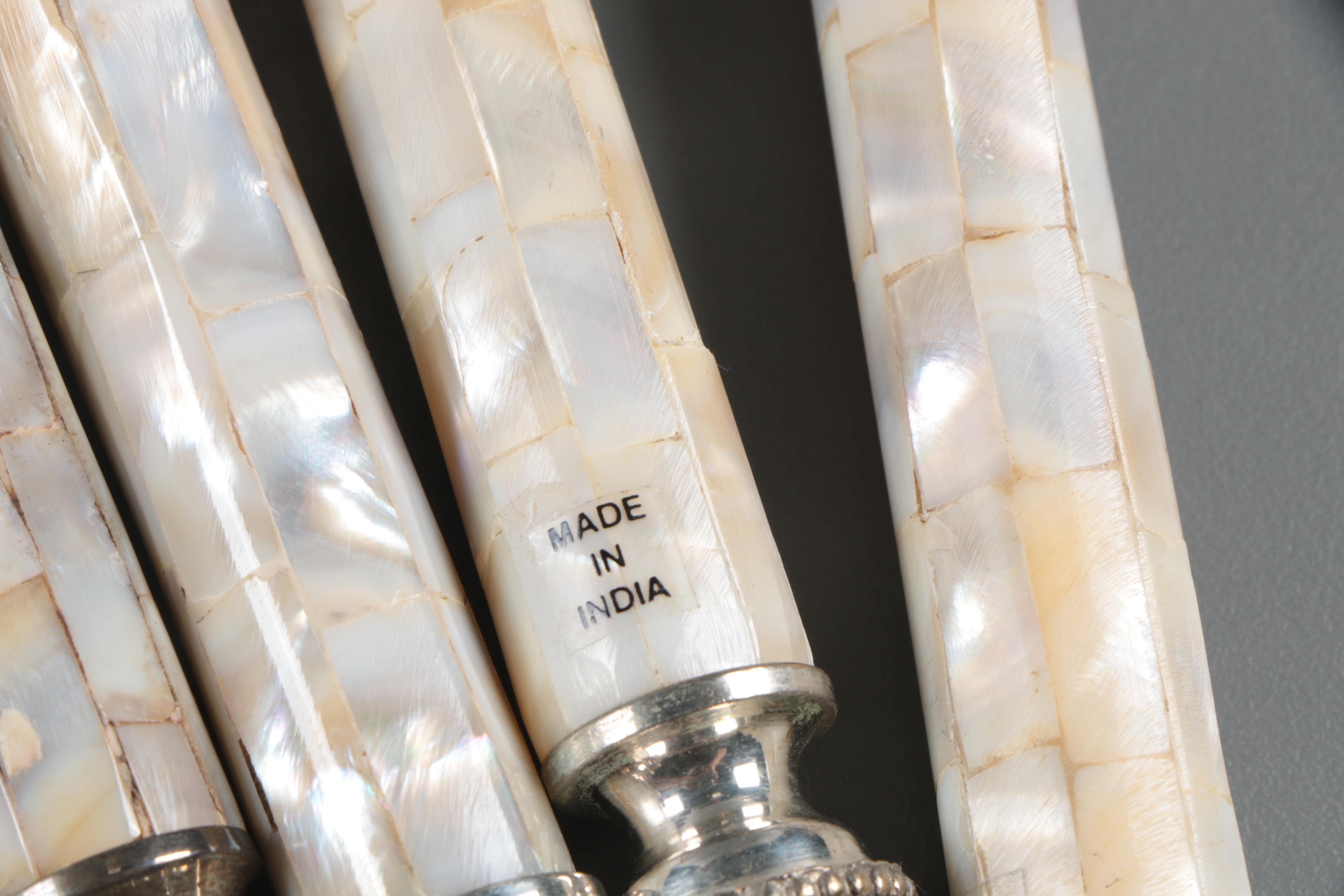 Towle Silversmiths Mother of Pearl Handled Silver Plate Serving Utensil Set