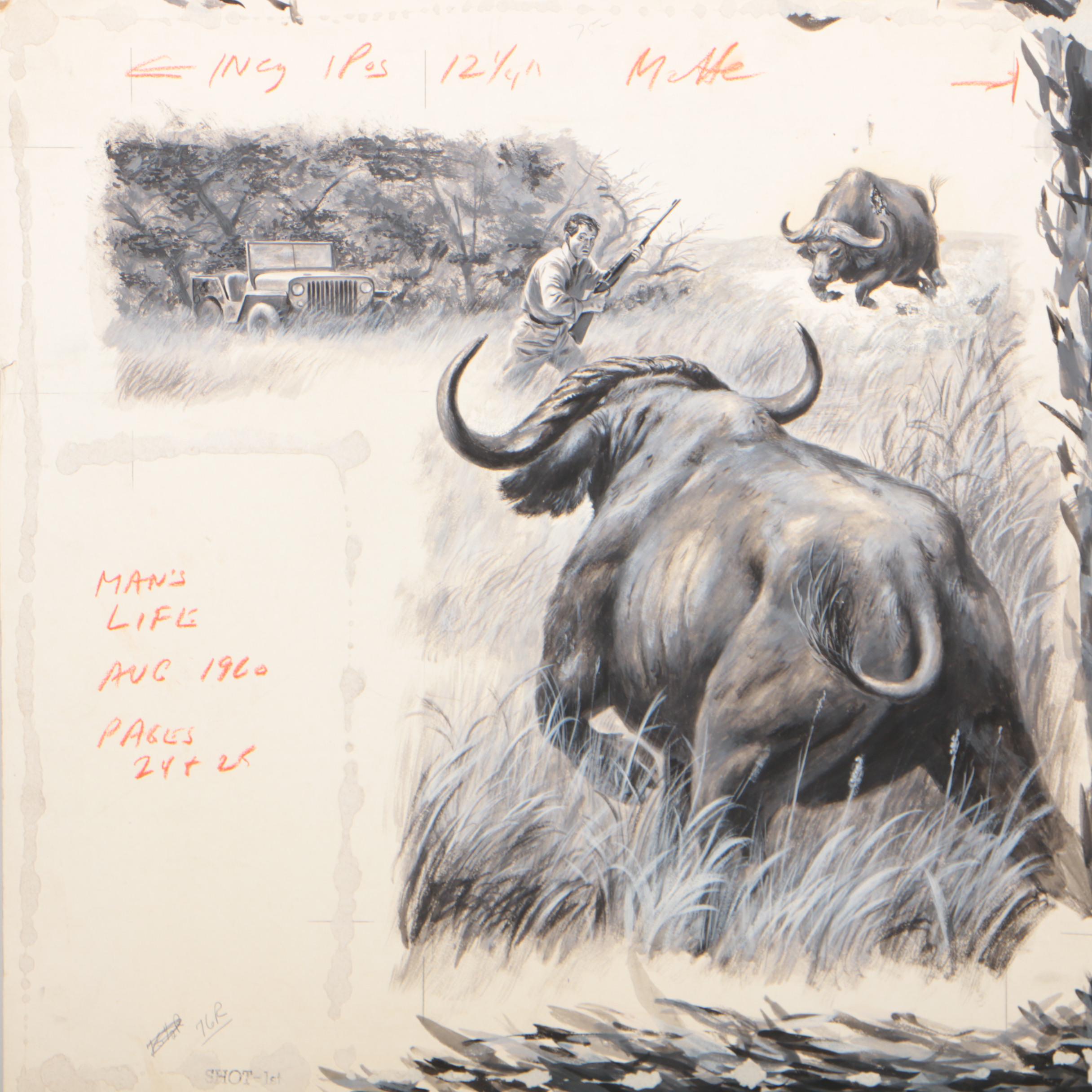 Lynn Bogue Hunt Gouache Illustration for "Man's Life" Magazine