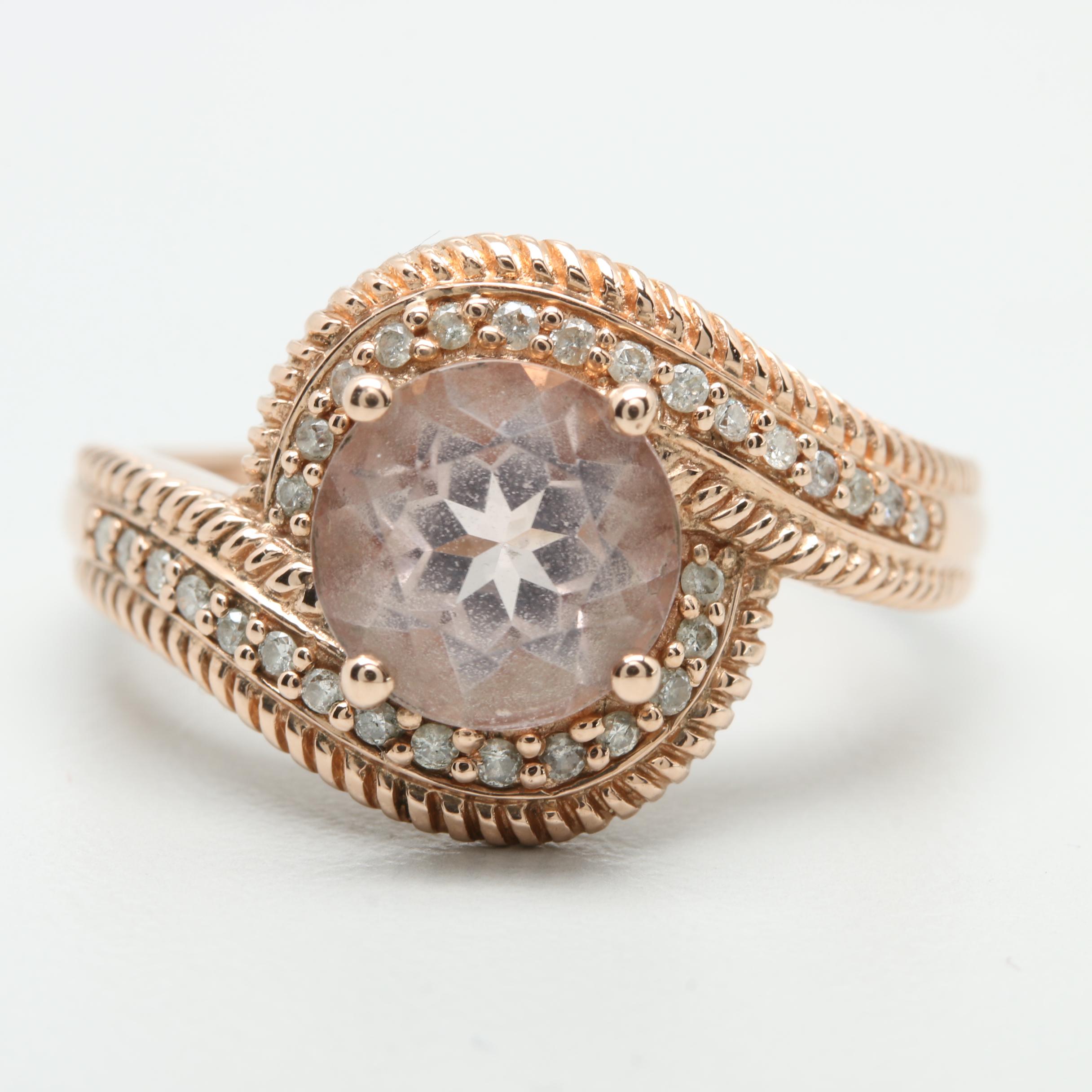 14K Rose Gold Morganite and Diamond Ring