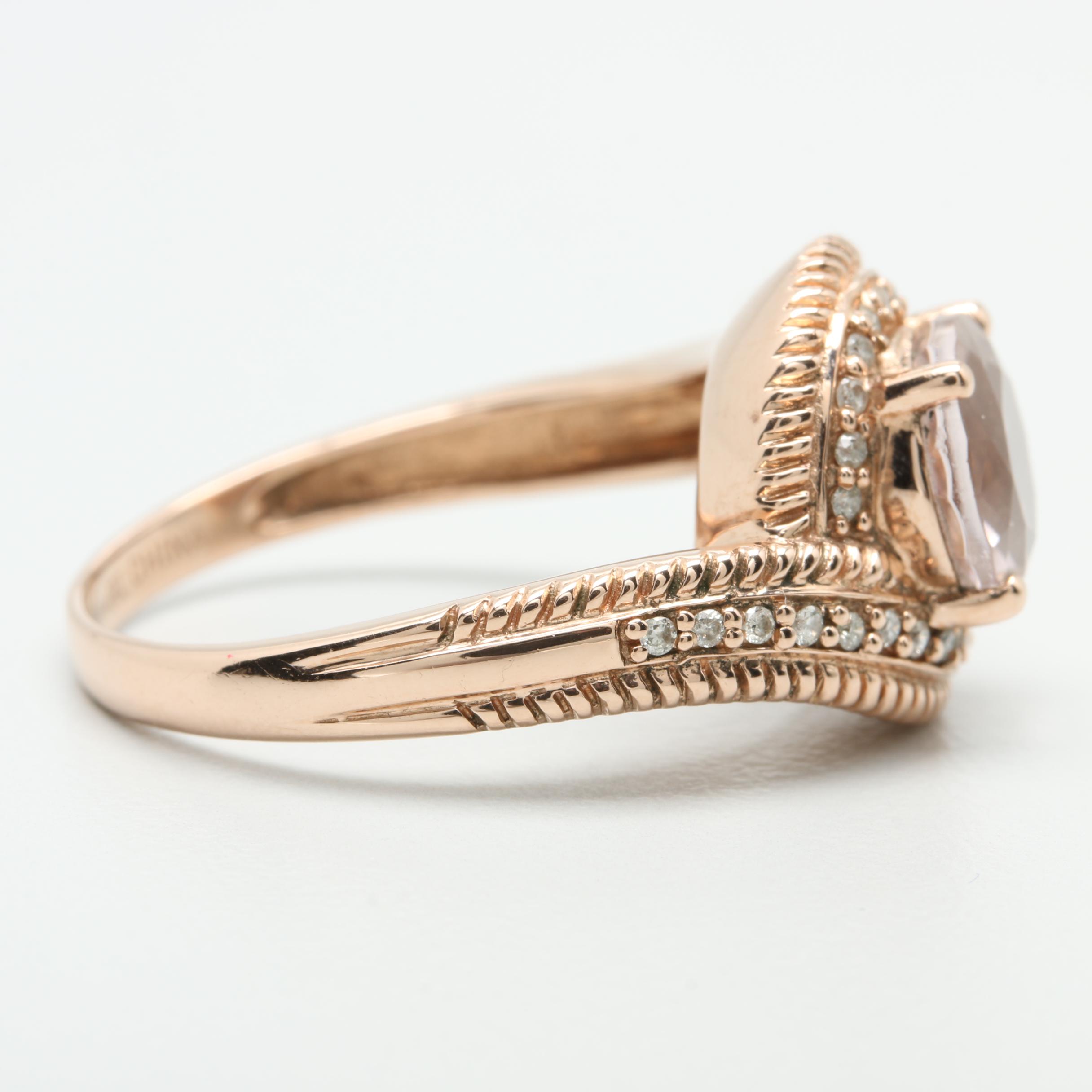 14K Rose Gold Morganite and Diamond Ring
