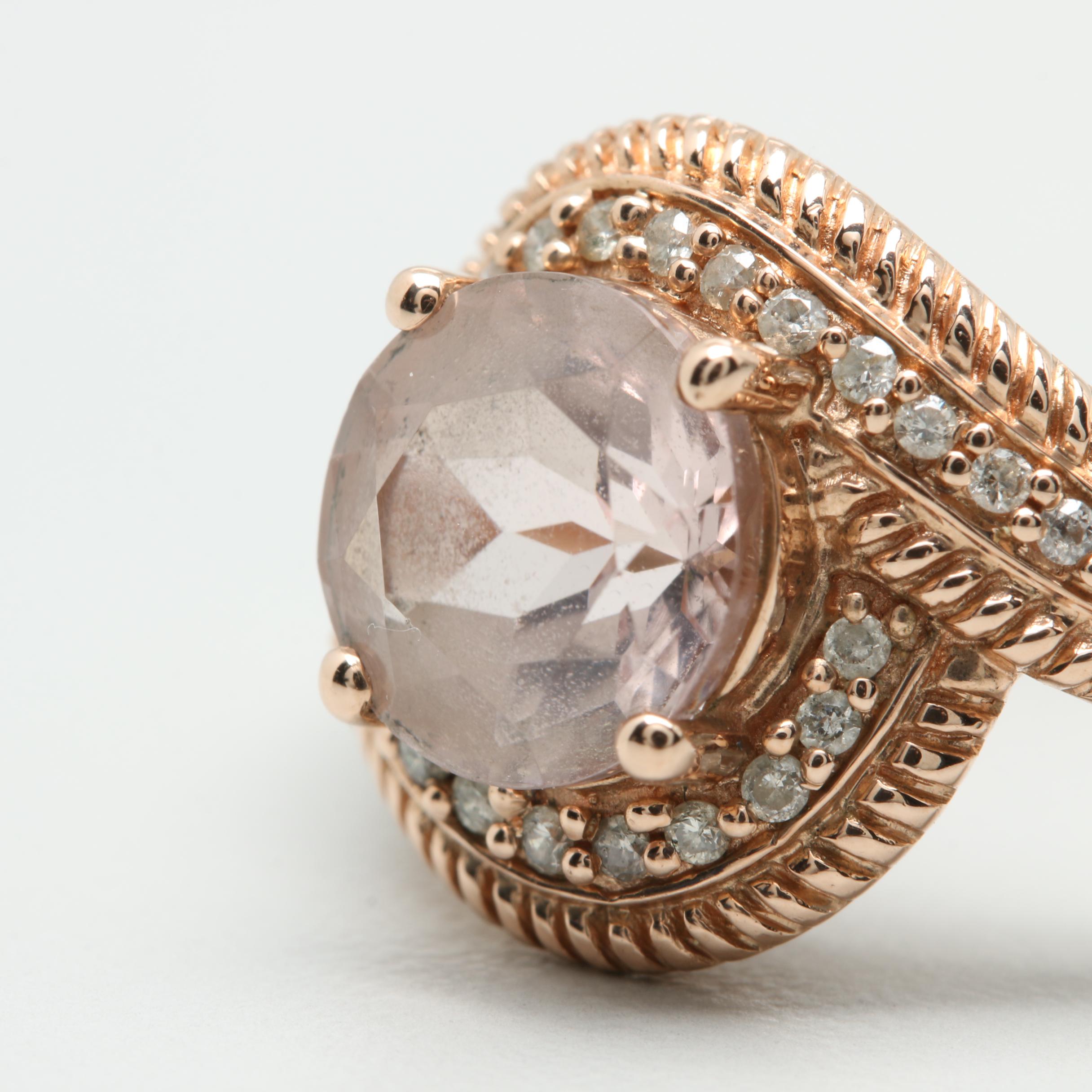 14K Rose Gold Morganite and Diamond Ring