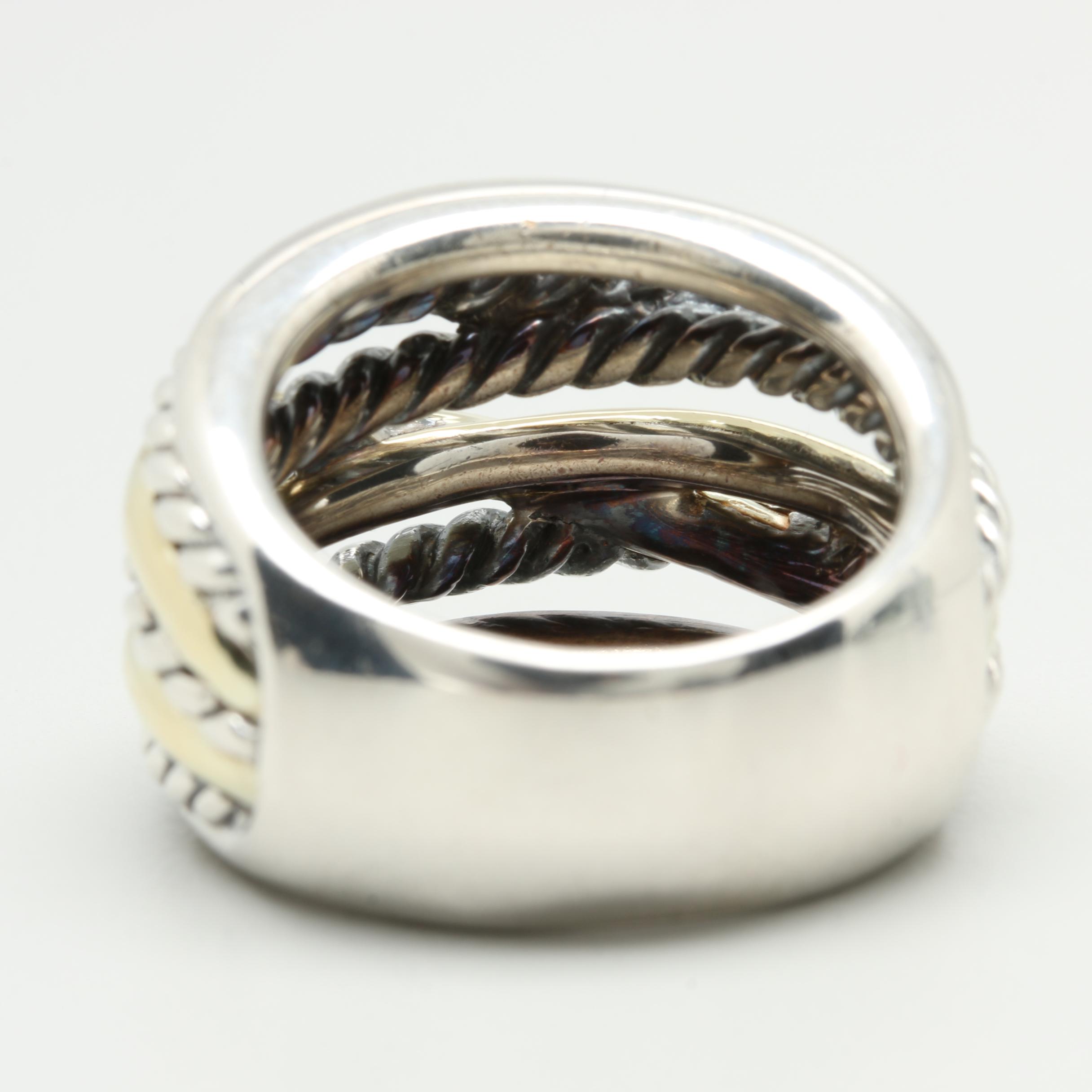 David Yurman "Crossover" Sterling Silver Ring With 14K Yellow Gold Accents