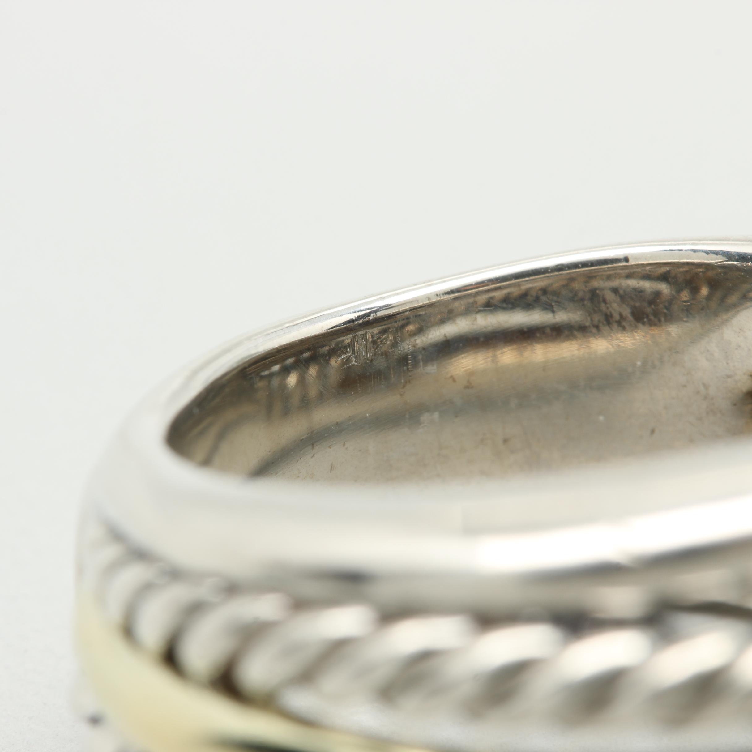 David Yurman "Crossover" Sterling Silver Ring With 14K Yellow Gold Accents