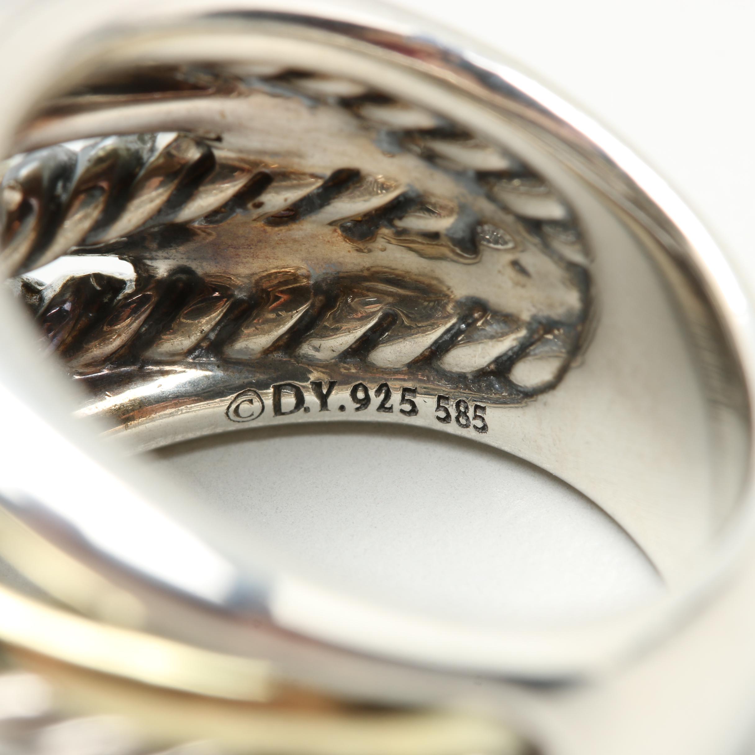 David Yurman "Crossover" Sterling Silver Ring With 14K Yellow Gold Accents