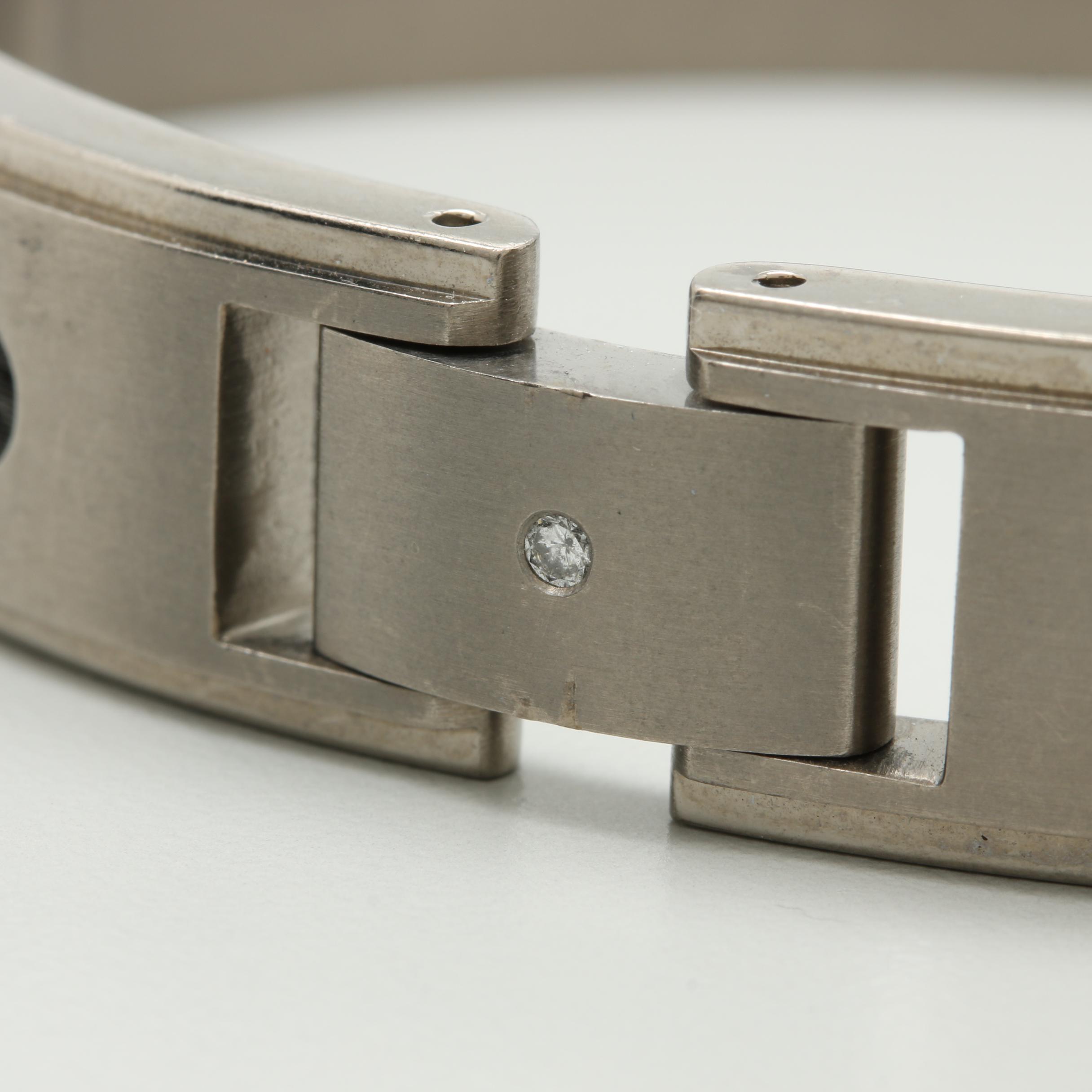 REVV Titanium and Stainless Steel Cable Wire Bracelet with Diamond Accents