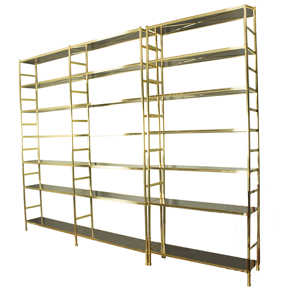 Hollywood Regency Style Gold Shelving Units