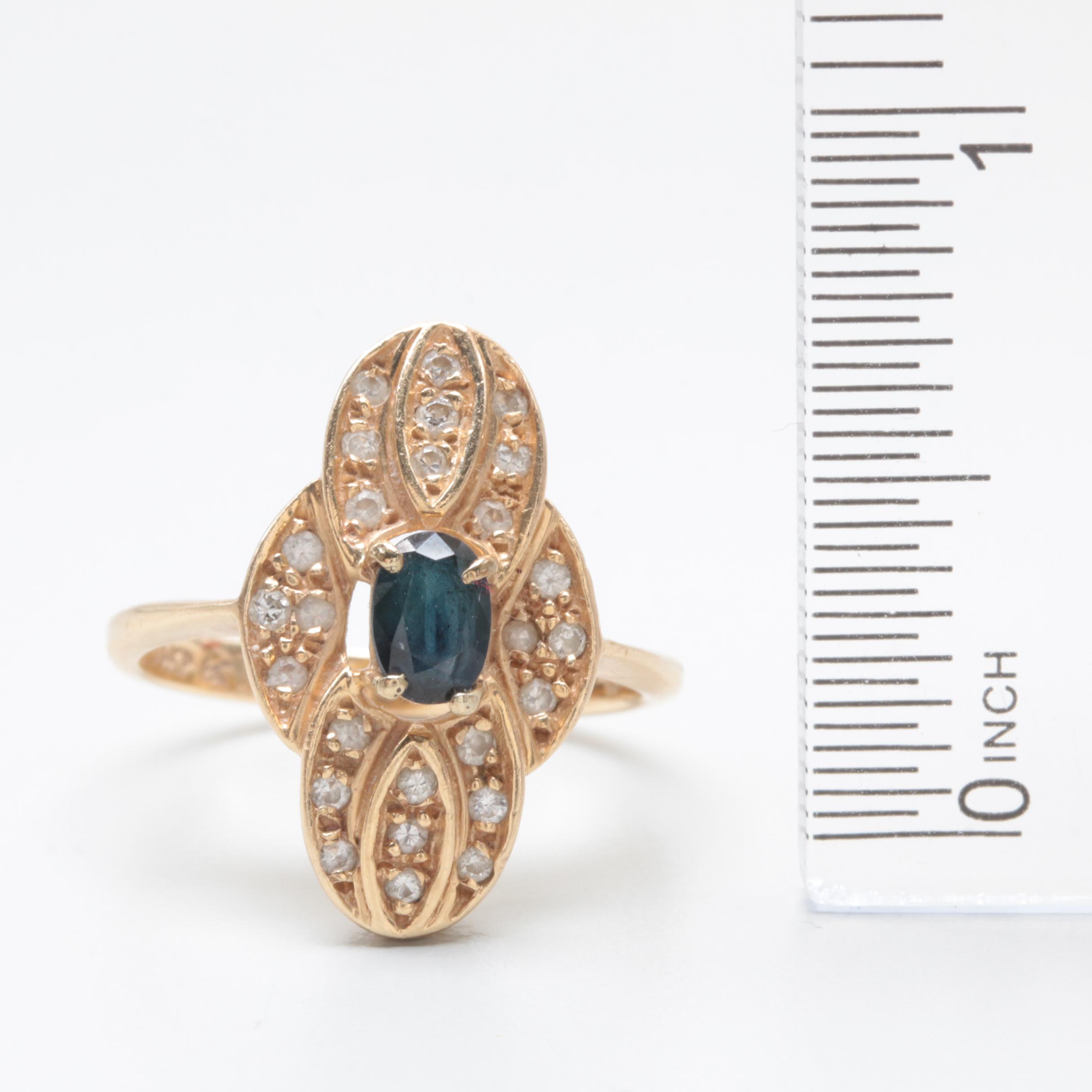 14K Yellow Gold Sapphire and Diamond Ring