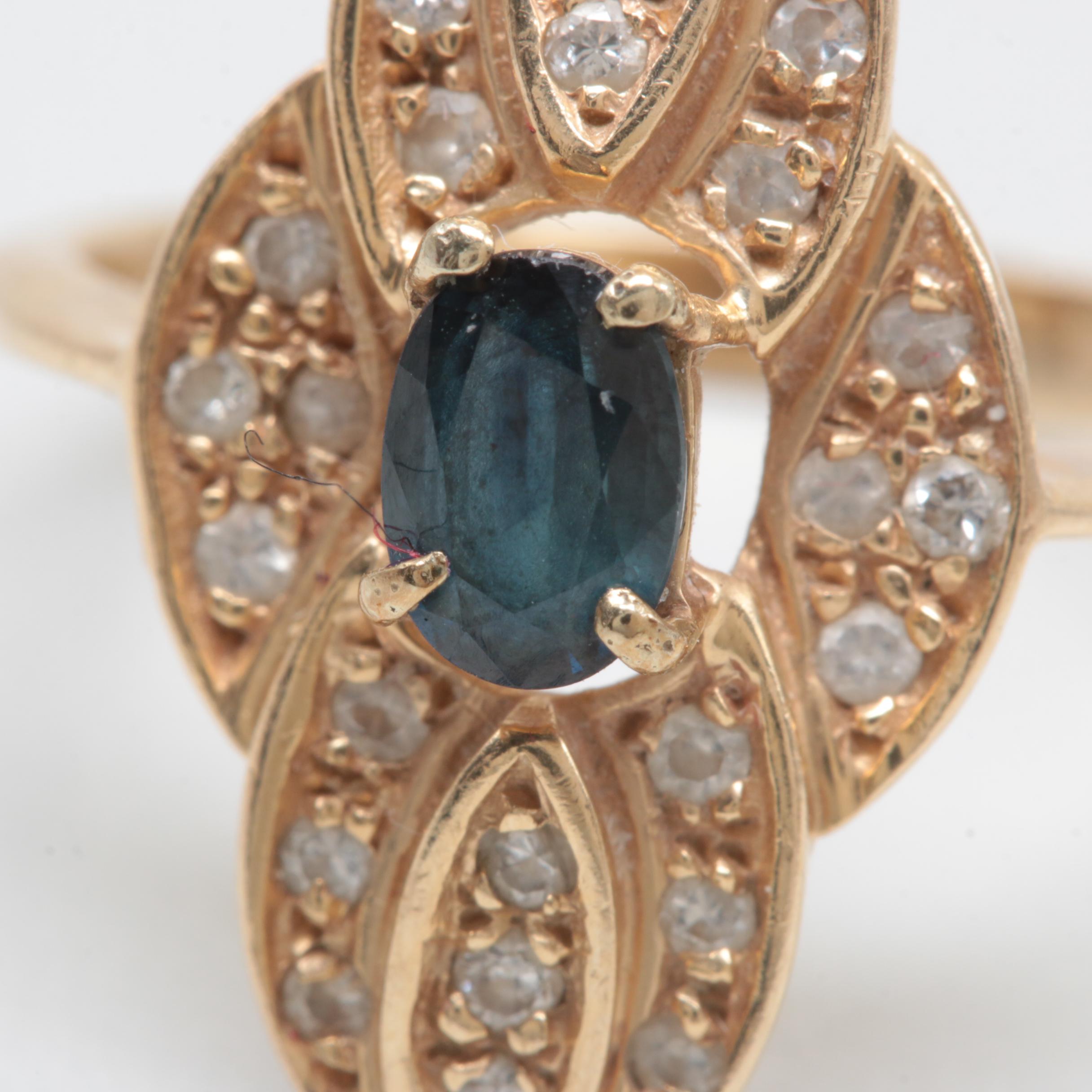 14K Yellow Gold Sapphire and Diamond Ring