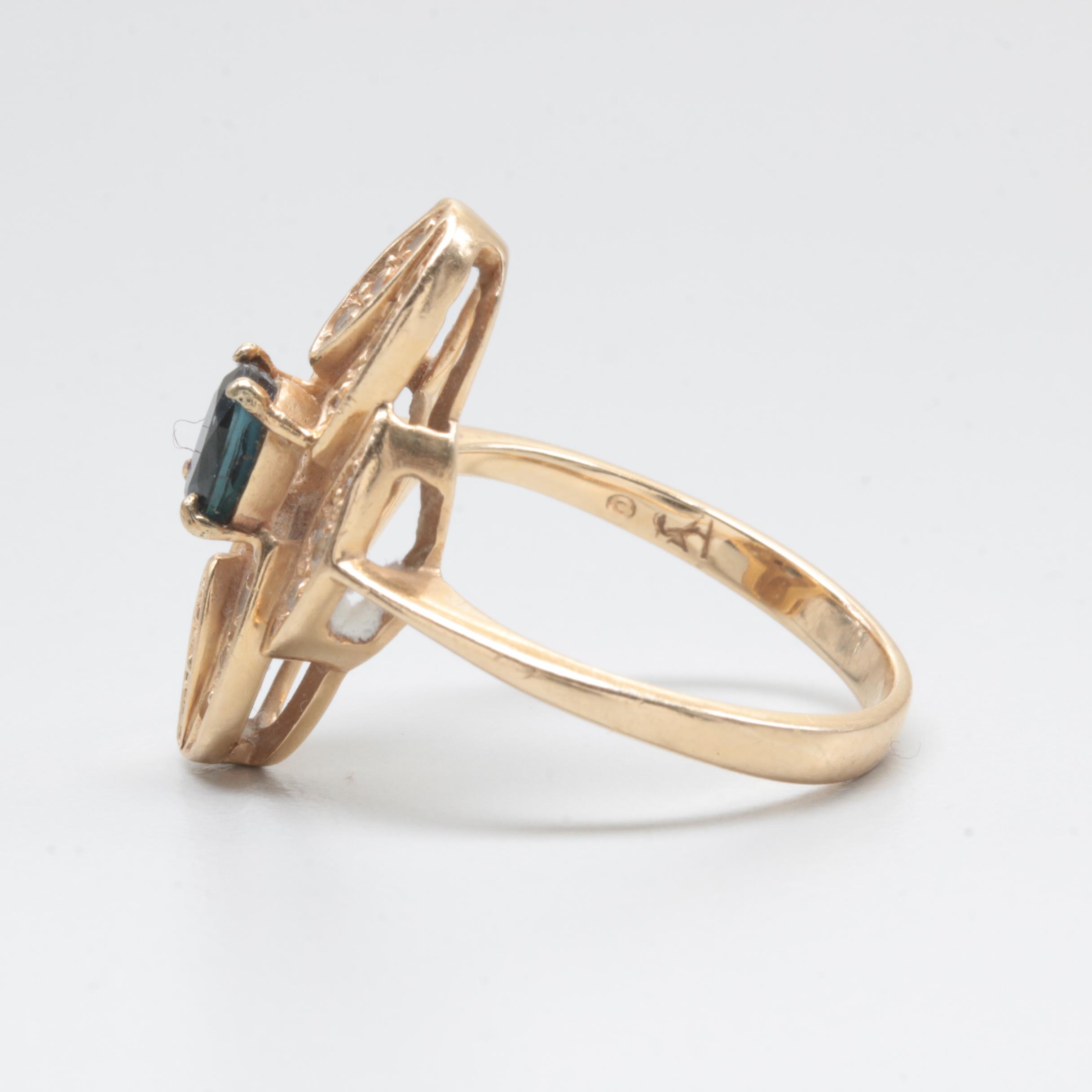 14K Yellow Gold Sapphire and Diamond Ring