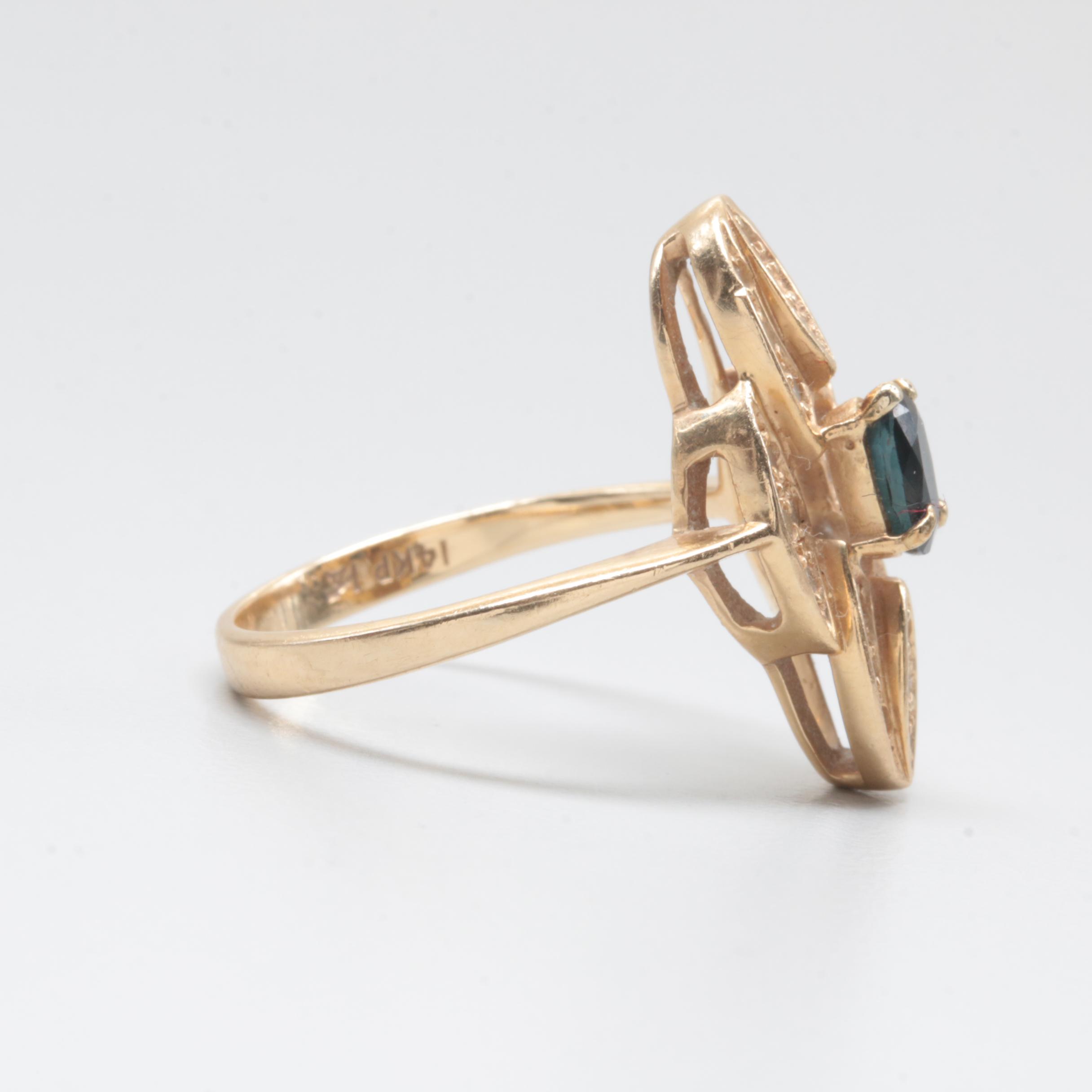 14K Yellow Gold Sapphire and Diamond Ring