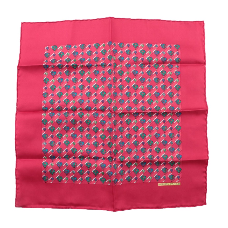 Hermès Paris Red Hot Air Balloon Silk Pocket Square