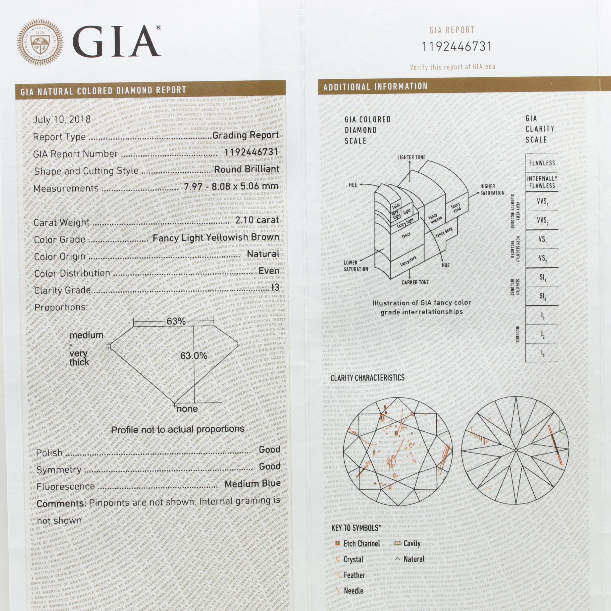 Loose 2.10 CT Diamond Includes GIA Colored Diamond Grading Report