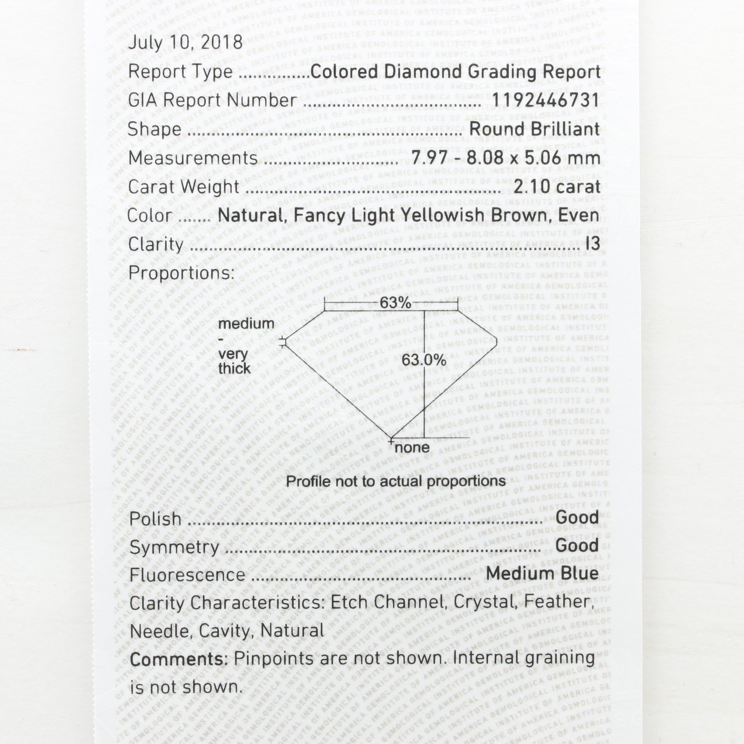 Loose 2.10 CT Diamond Includes GIA Colored Diamond Grading Report